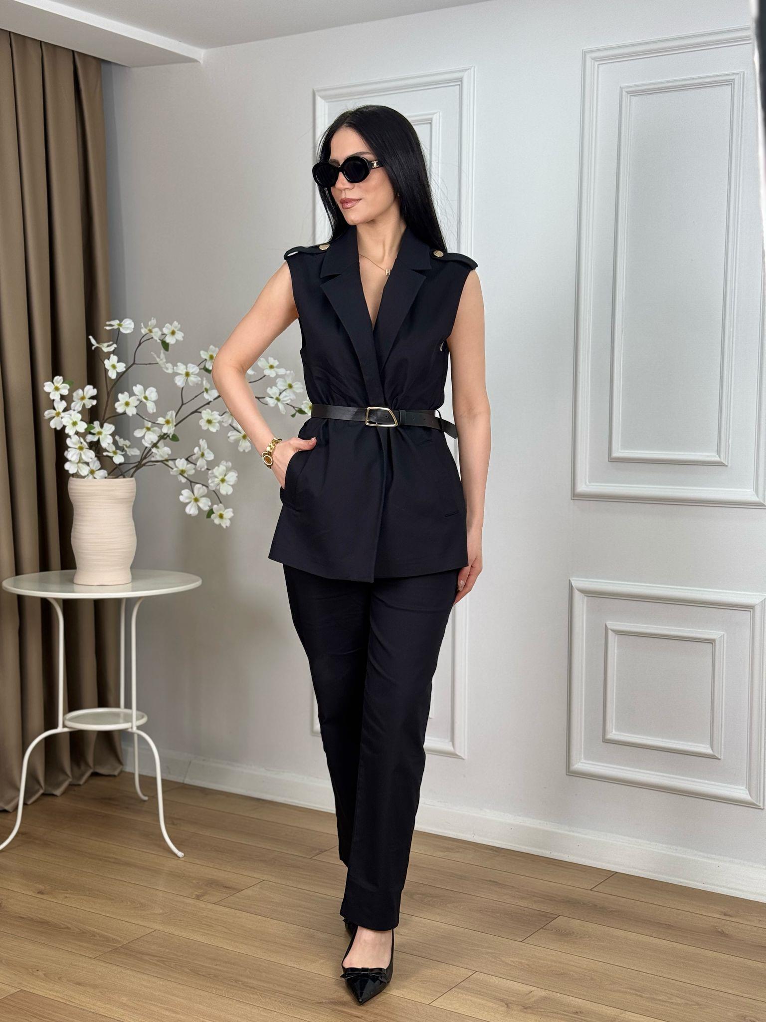 Siyah Kemerli Yelek Pantolon Takım 9204