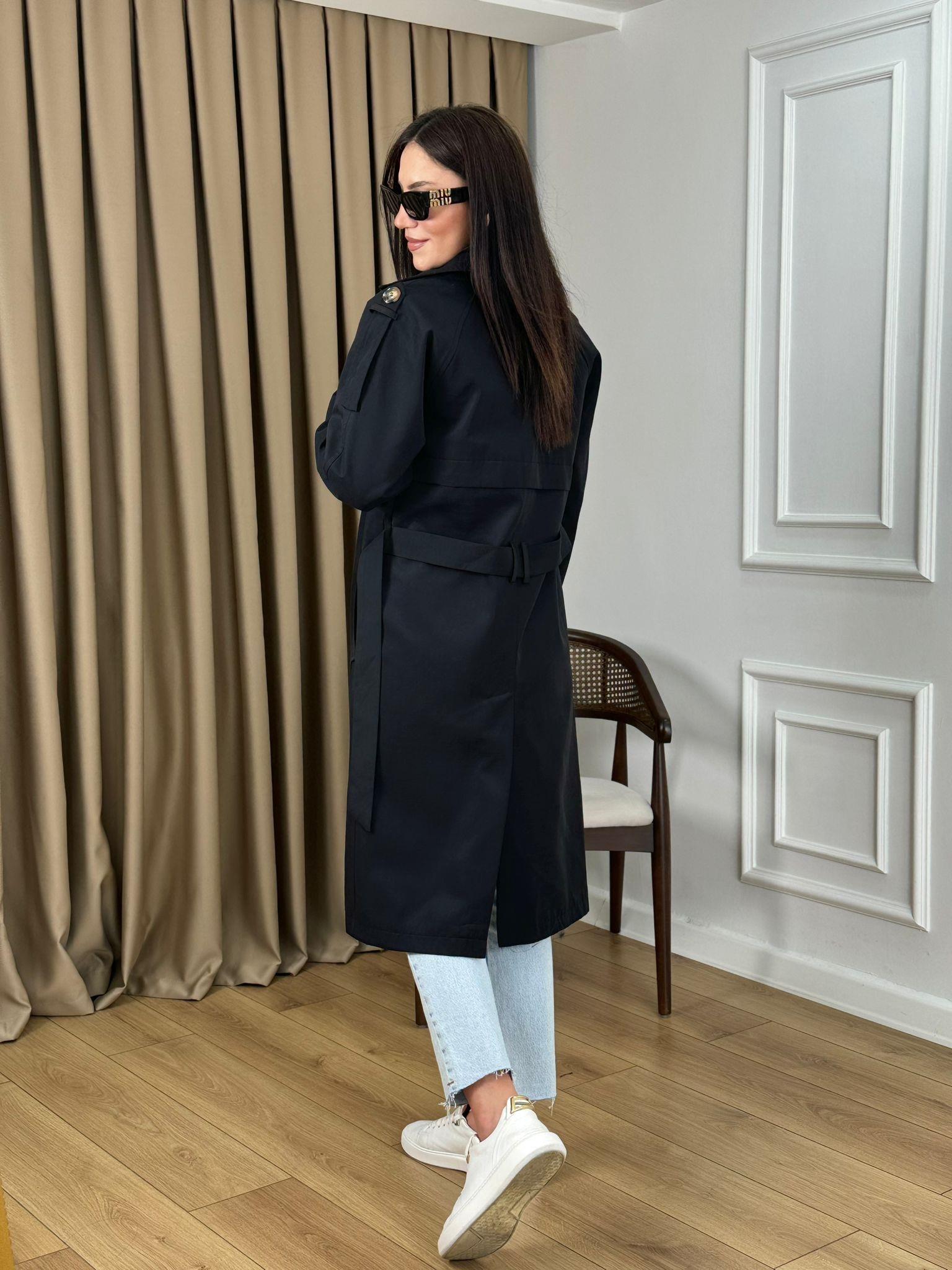 Siyah Kuşaklı Astarlı Lüks Kalite Trenchcoat 95135