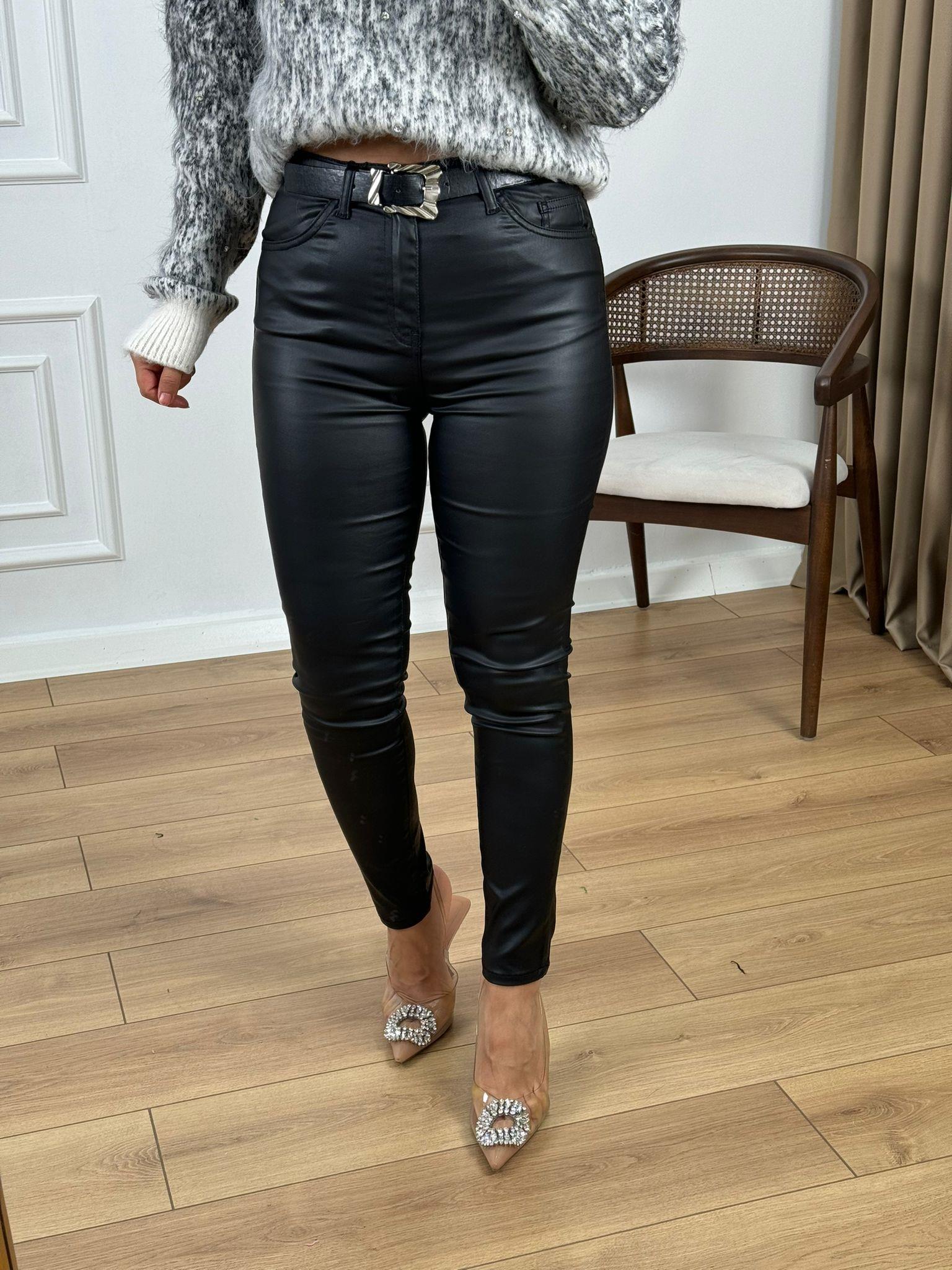 Siyah Yüksek Bel Mumlu Pantolon 32619