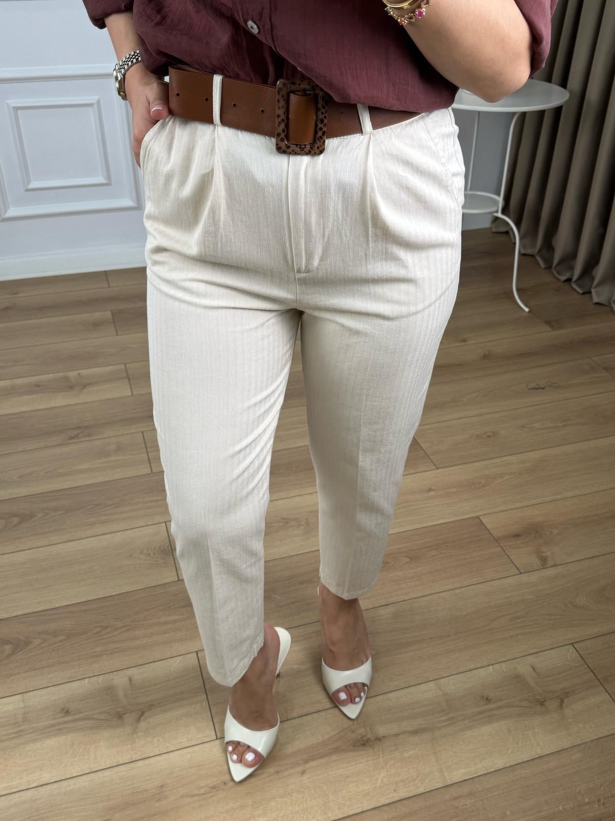 Taş Beli Lastikli Cepli Kemerli Gabardin Pantolon 505