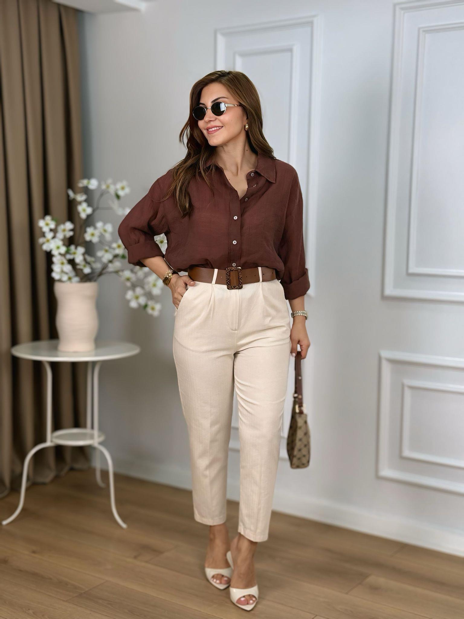 Taş Beli Lastikli Cepli Kemerli Gabardin Pantolon 505