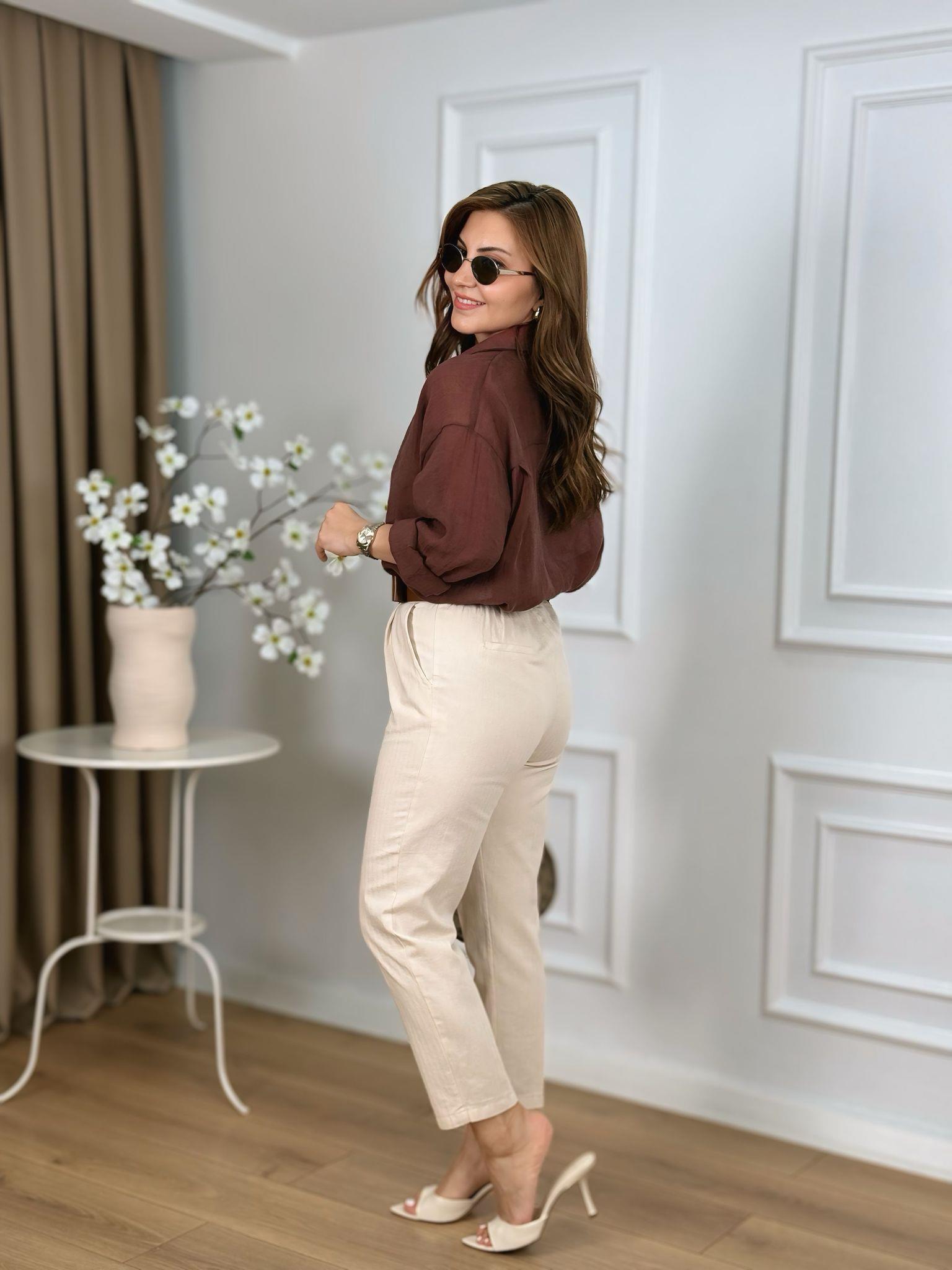 Taş Beli Lastikli Cepli Kemerli Gabardin Pantolon 505