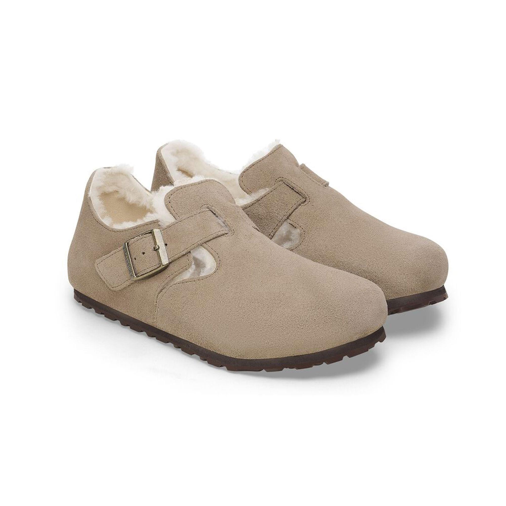 Birkenstock London Shearling Suede Leather Taupe Kadın Terlik - Görsel 5