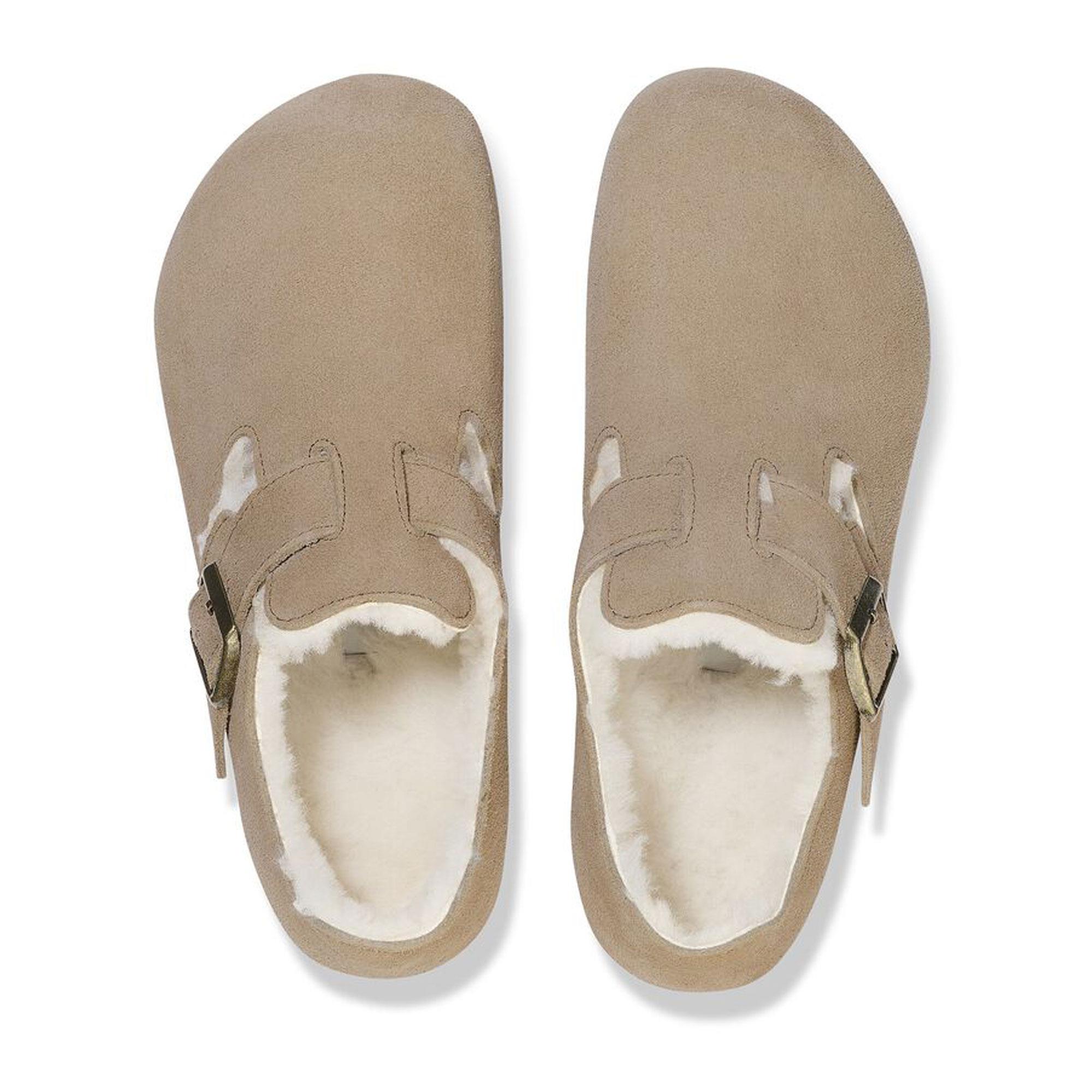 Birkenstock London Shearling Suede Leather Taupe Kadın Terlik - Görsel 4