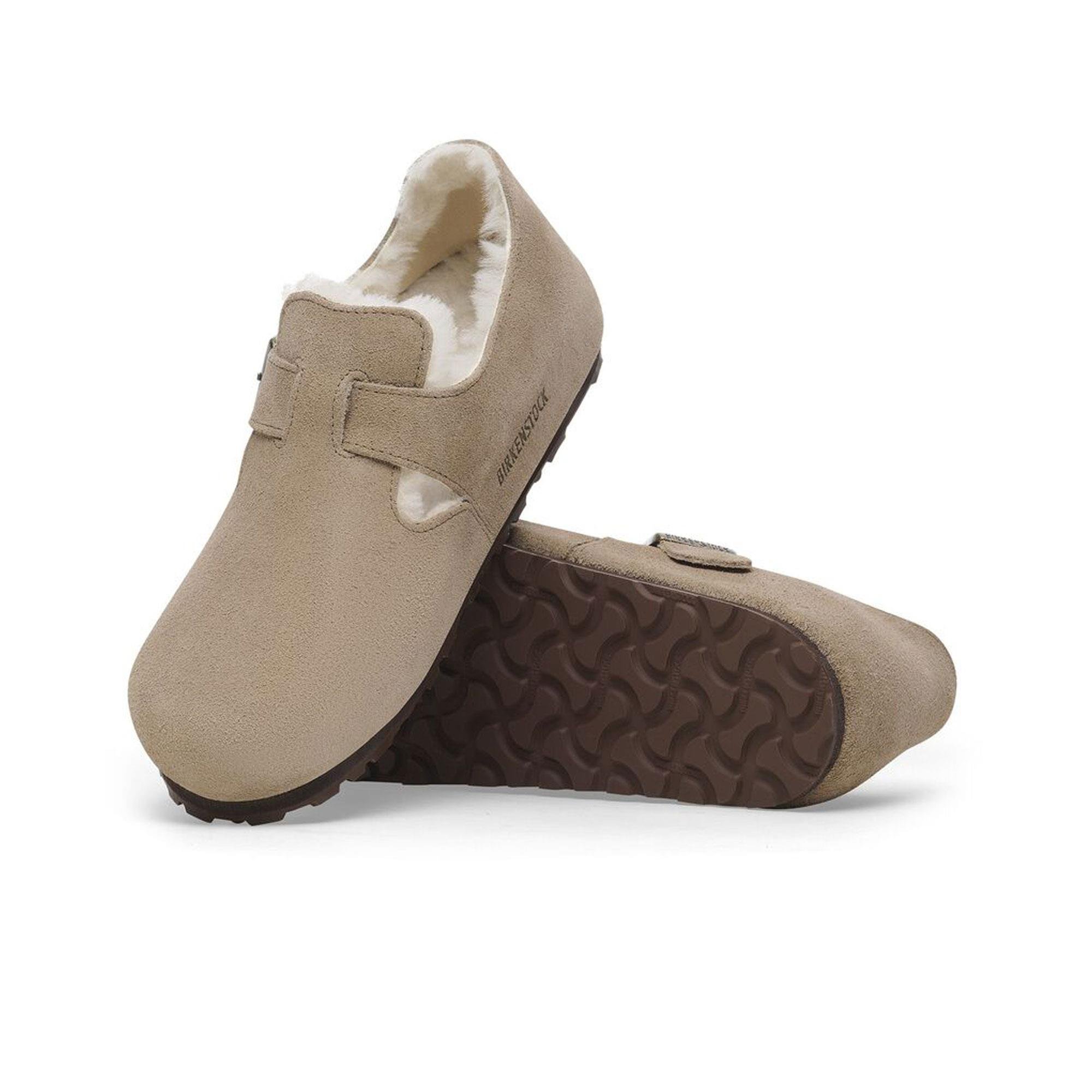 Birkenstock London Shearling Suede Leather Taupe Kadın Terlik - Görsel 6