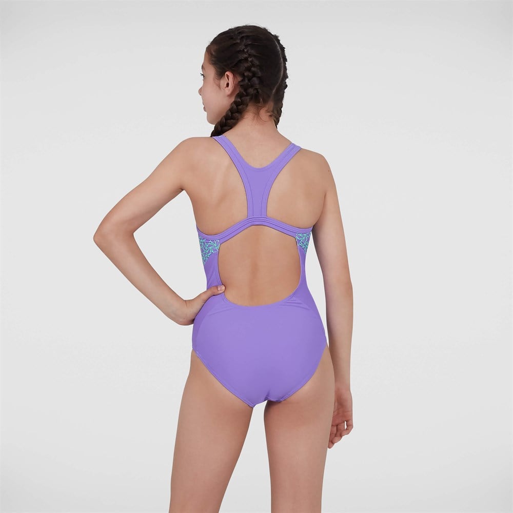 Speedo Junior Boomstar Splice Flyback Swimsuit Kız Çocuk Yüzücü Mayosu