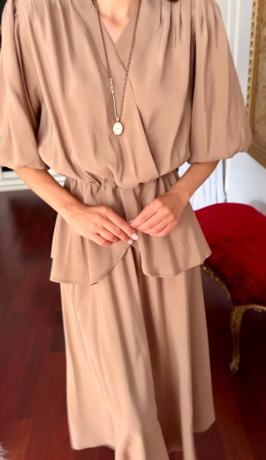 Bej Peplum Takım