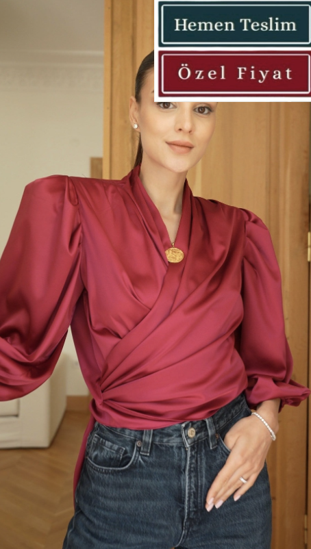 Reglan Vatkalı Bluz İpekli Bordo