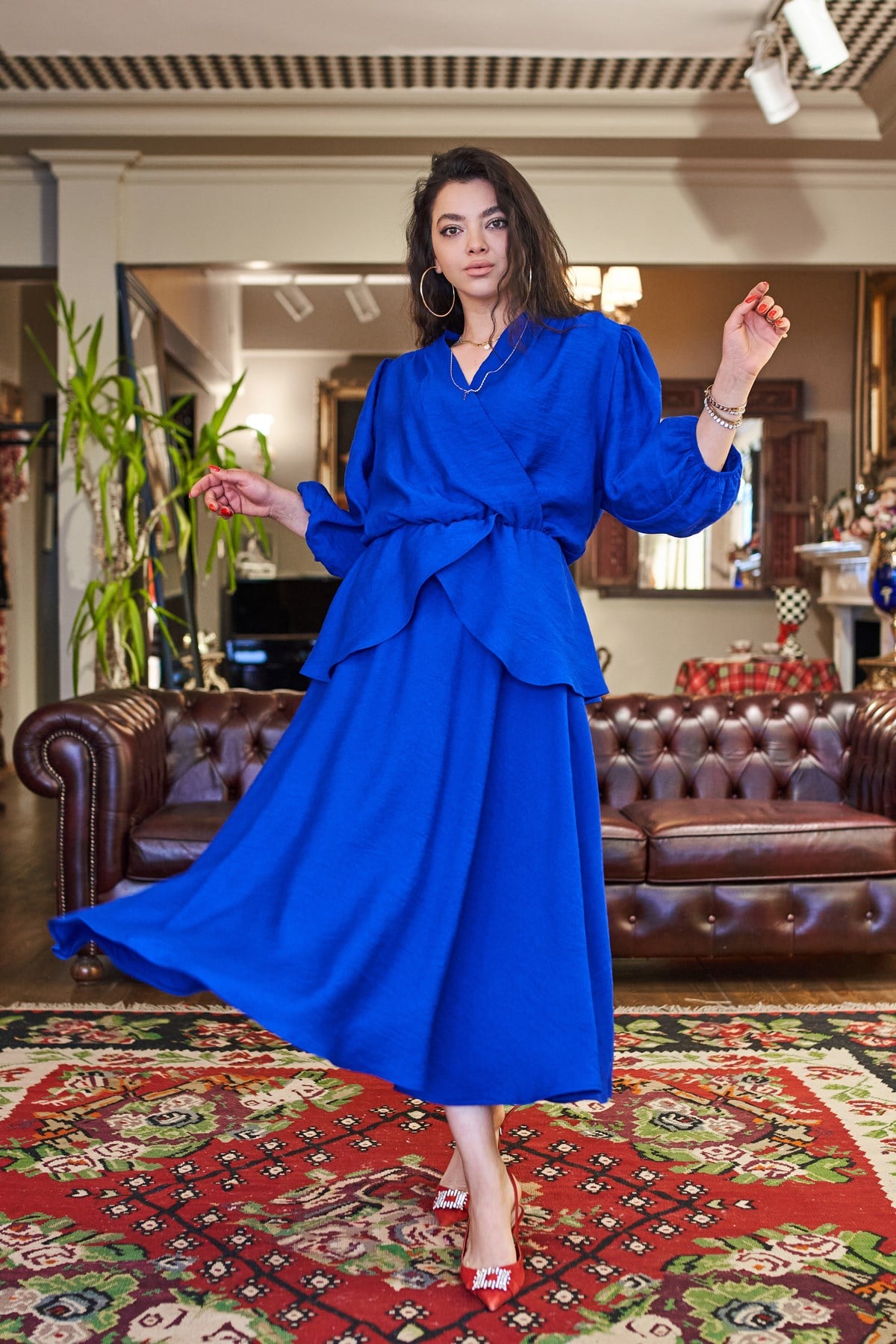 Saks Mavisi Peplum Bluz