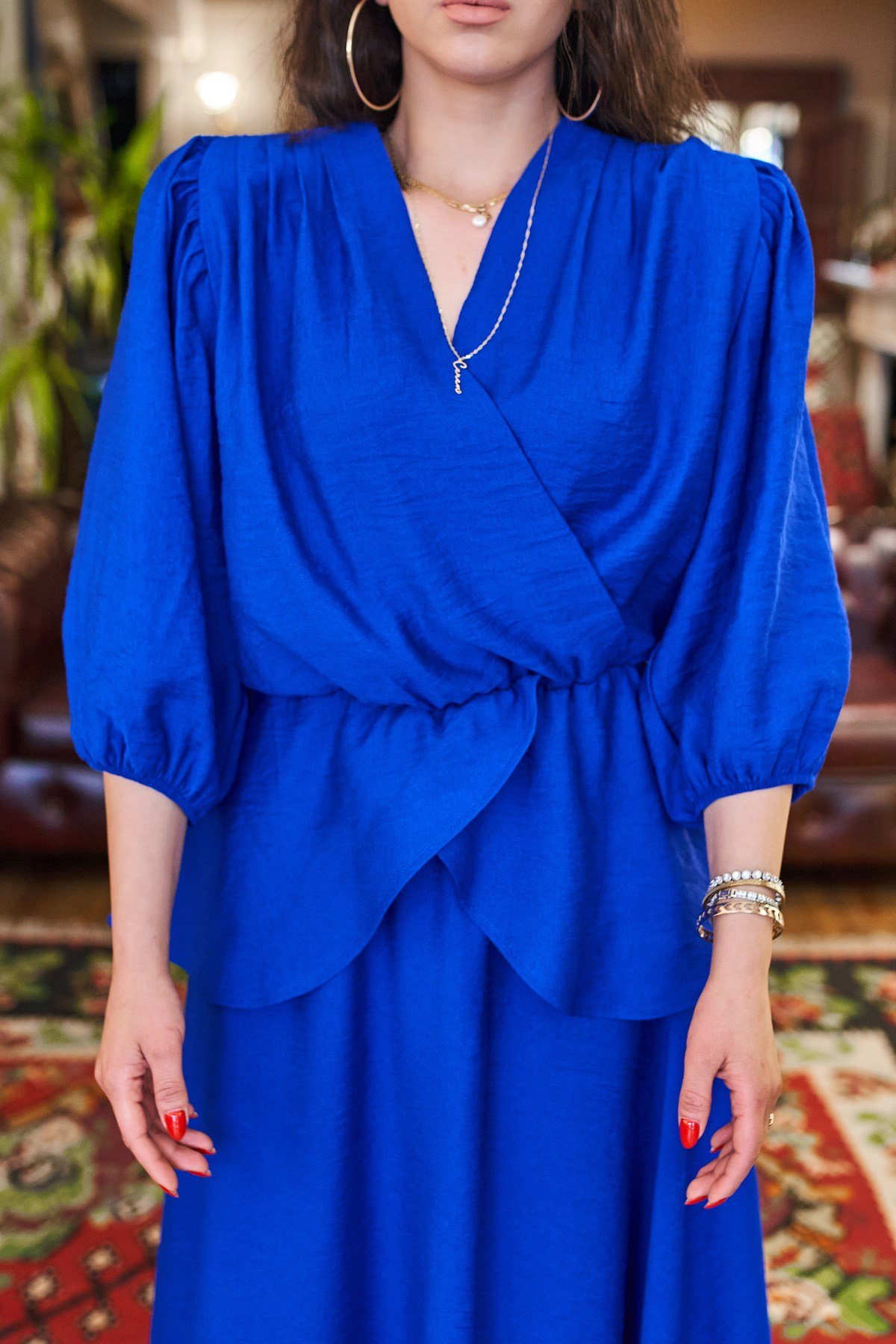 Saks Mavisi Peplum Bluz