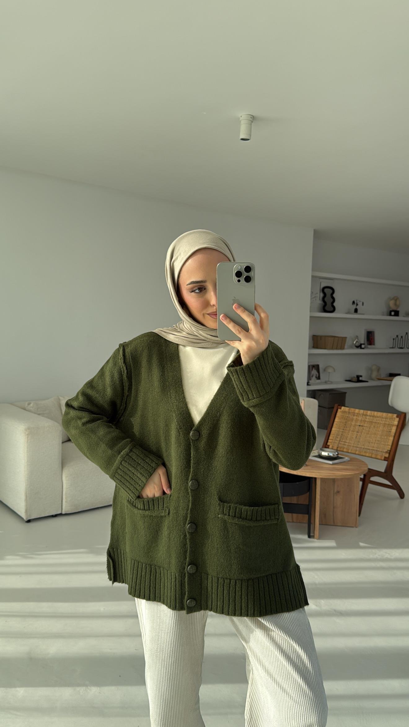 5 Düğmeli Cepli Triko Hırka