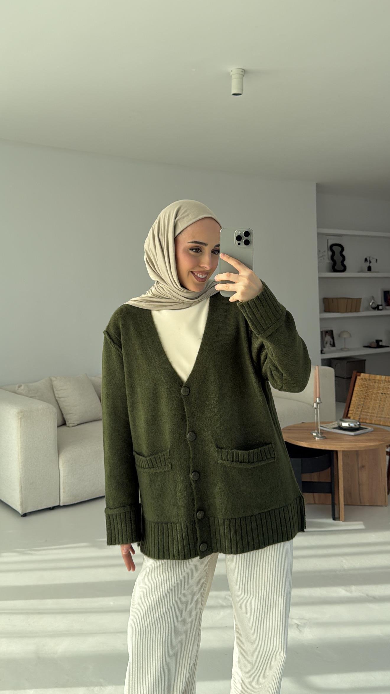5 Düğmeli Cepli Triko Hırka