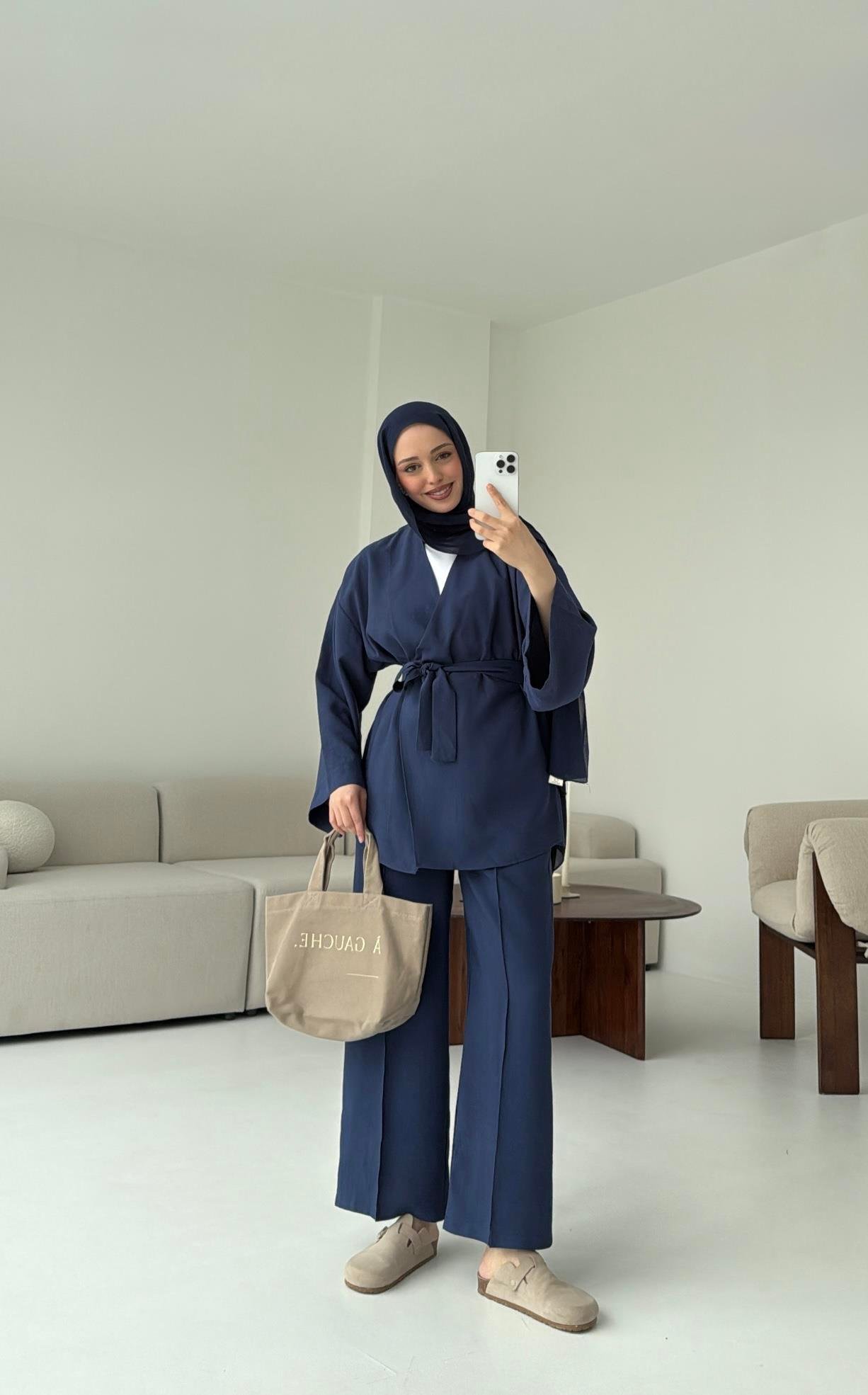 Bagcıklı Kimono Takım Lacivert