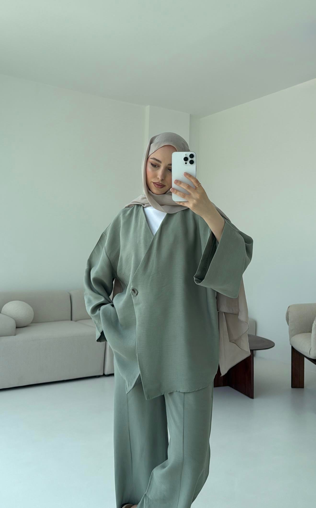 Bağlamalı Kimono Takım Çağla