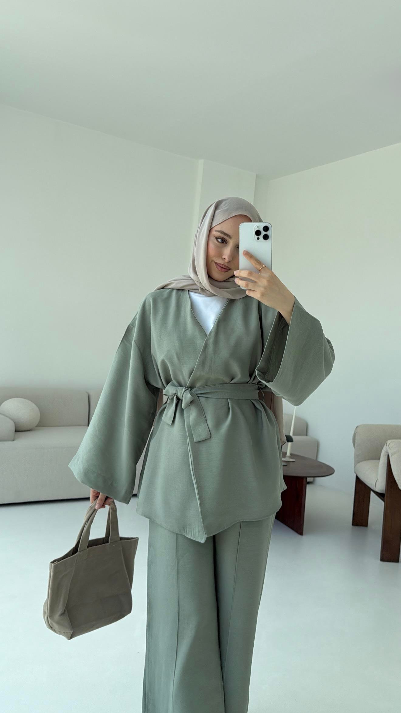 Bağlamalı Kimono Takım Çağla
