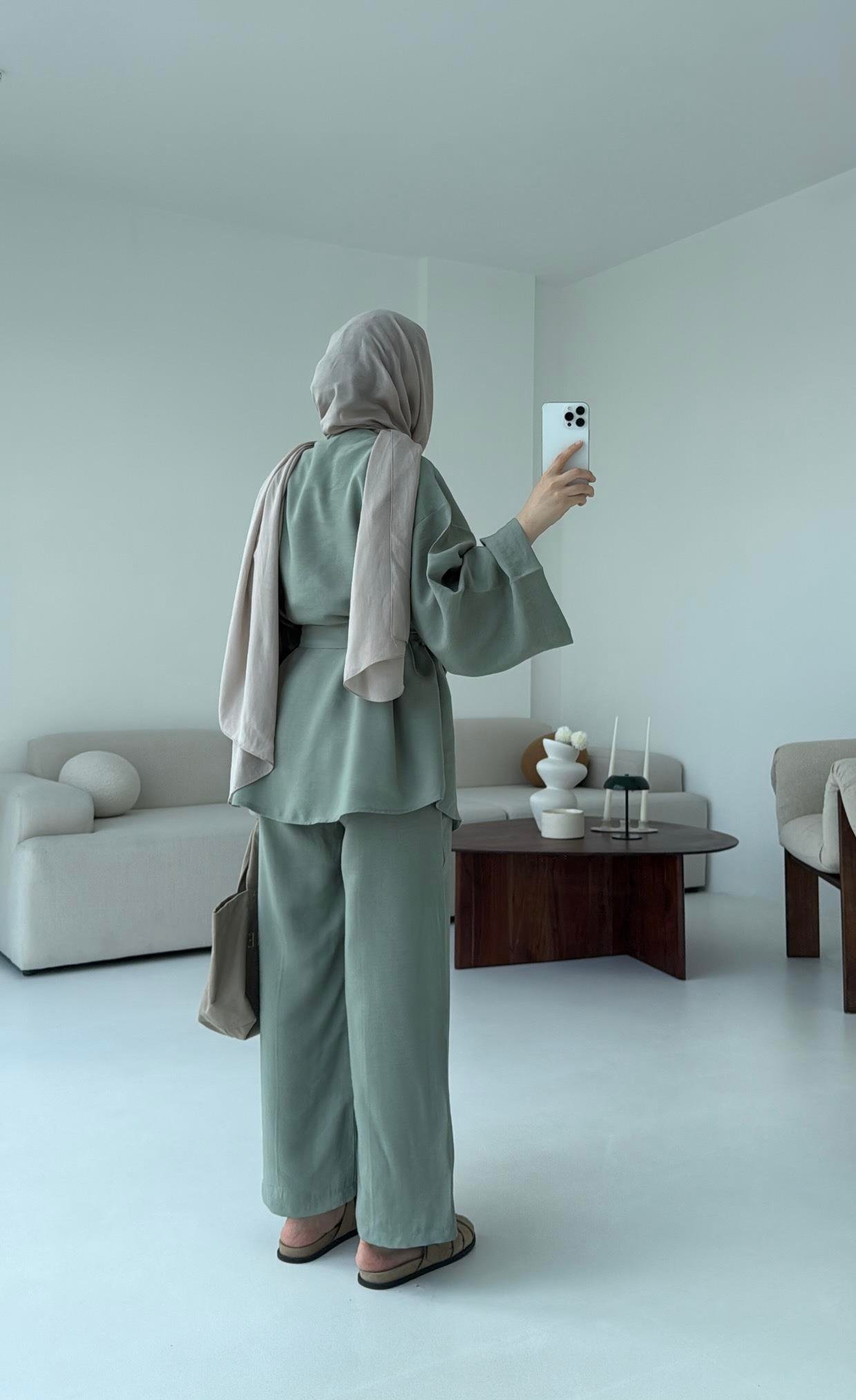 Bağlamalı Kimono Takım Çağla