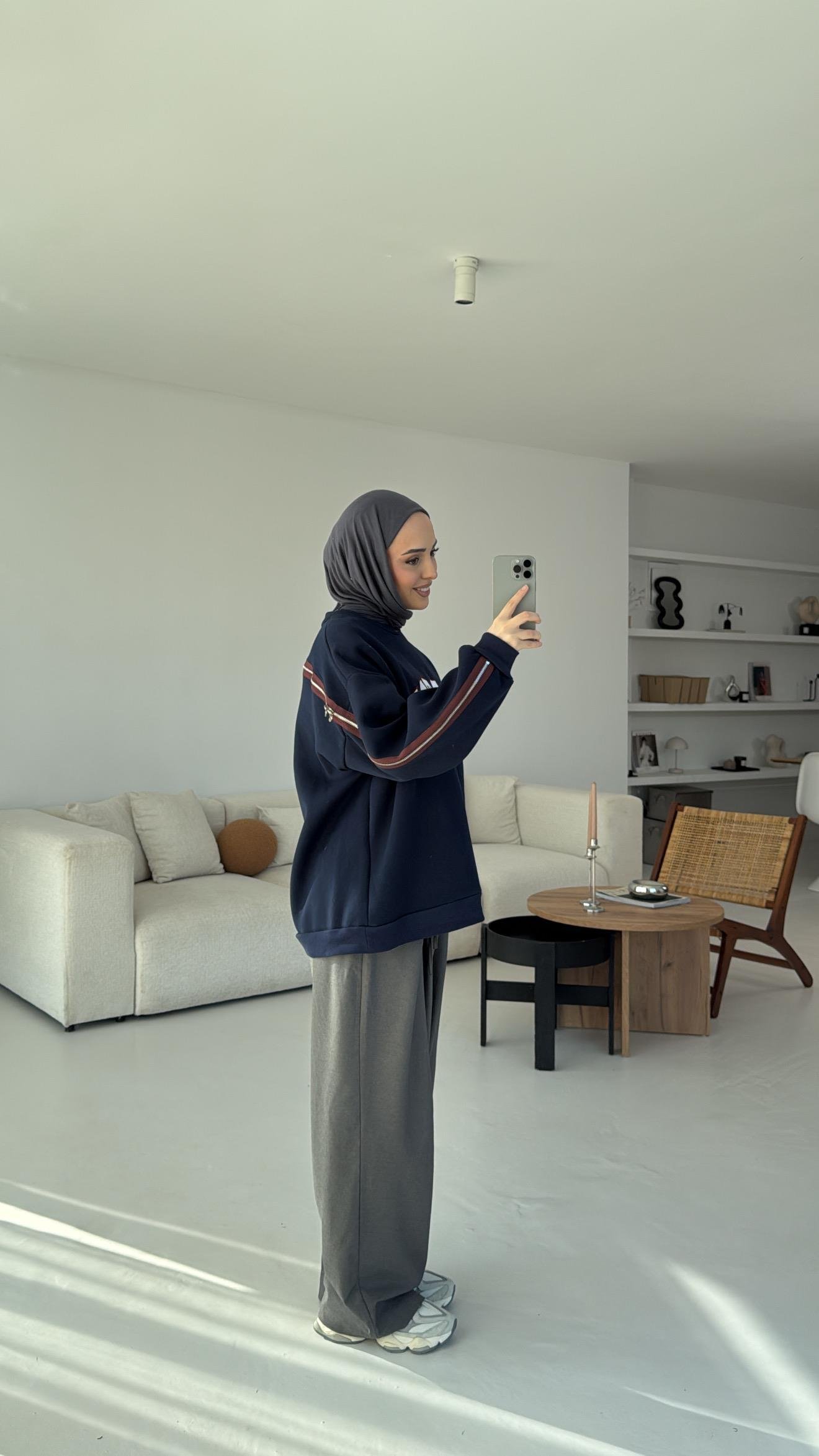 Baston Baskılı Sweatshirt Lacivert