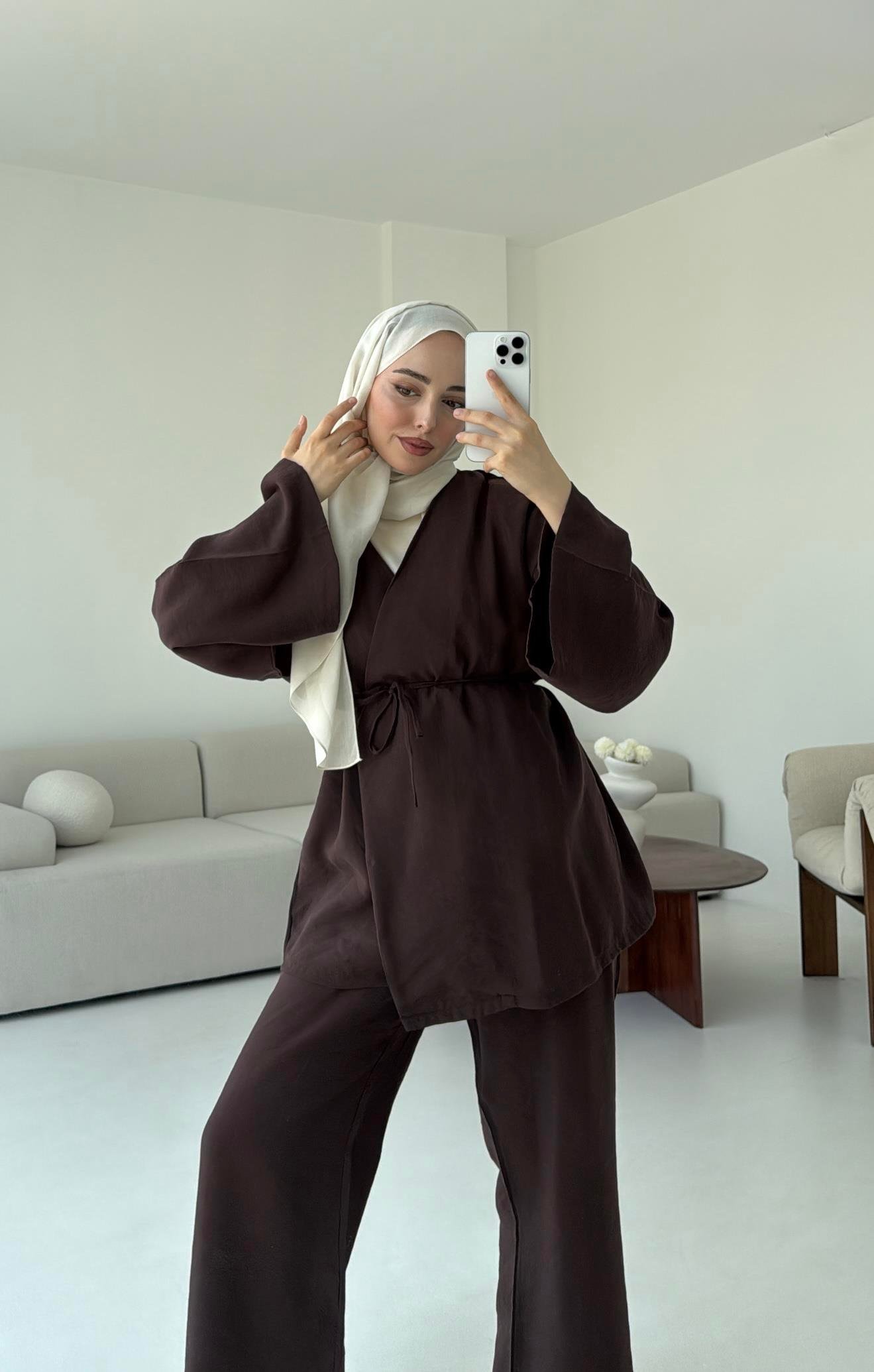 Bluz Biyeli Pantolon Takım Kahve