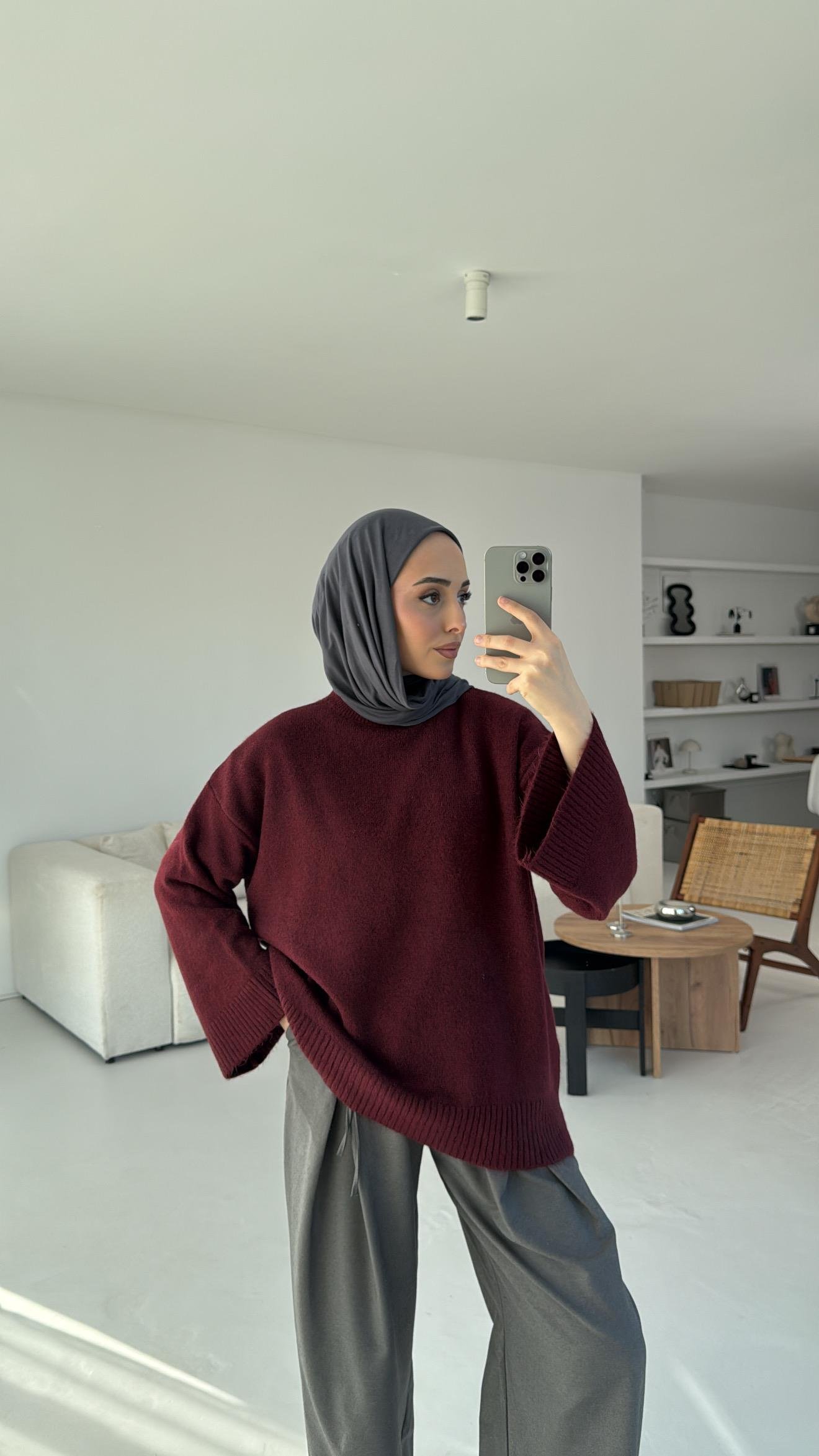 Bordo Yarım Yaka Triko