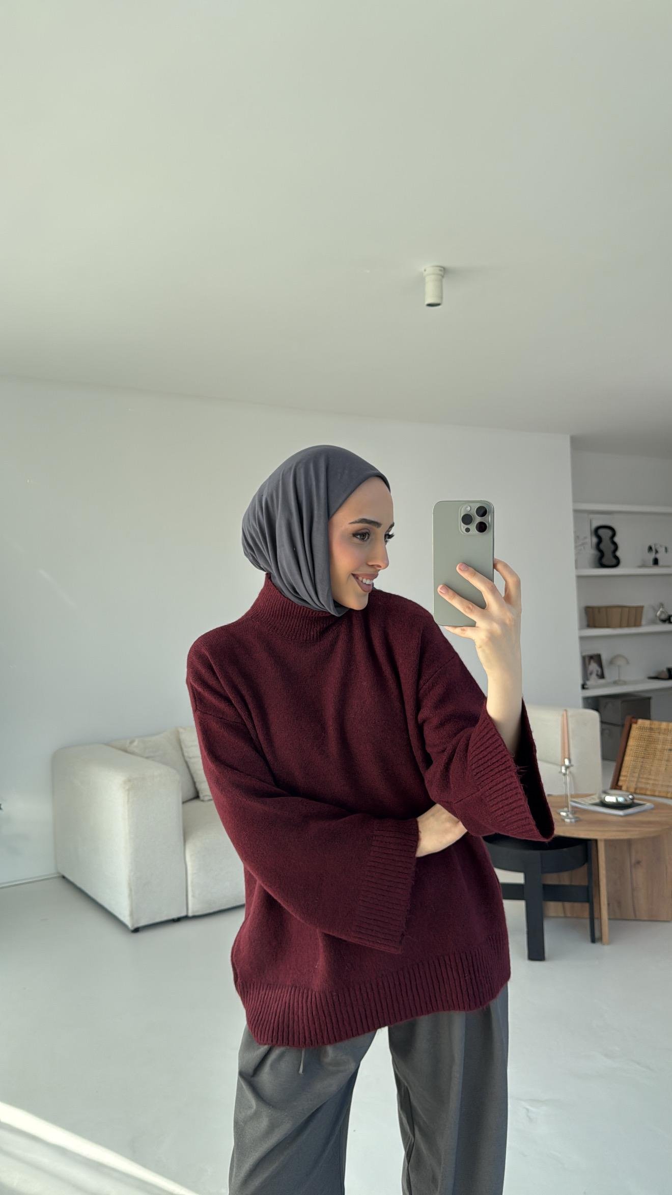 Bordo Yarım Yaka Triko