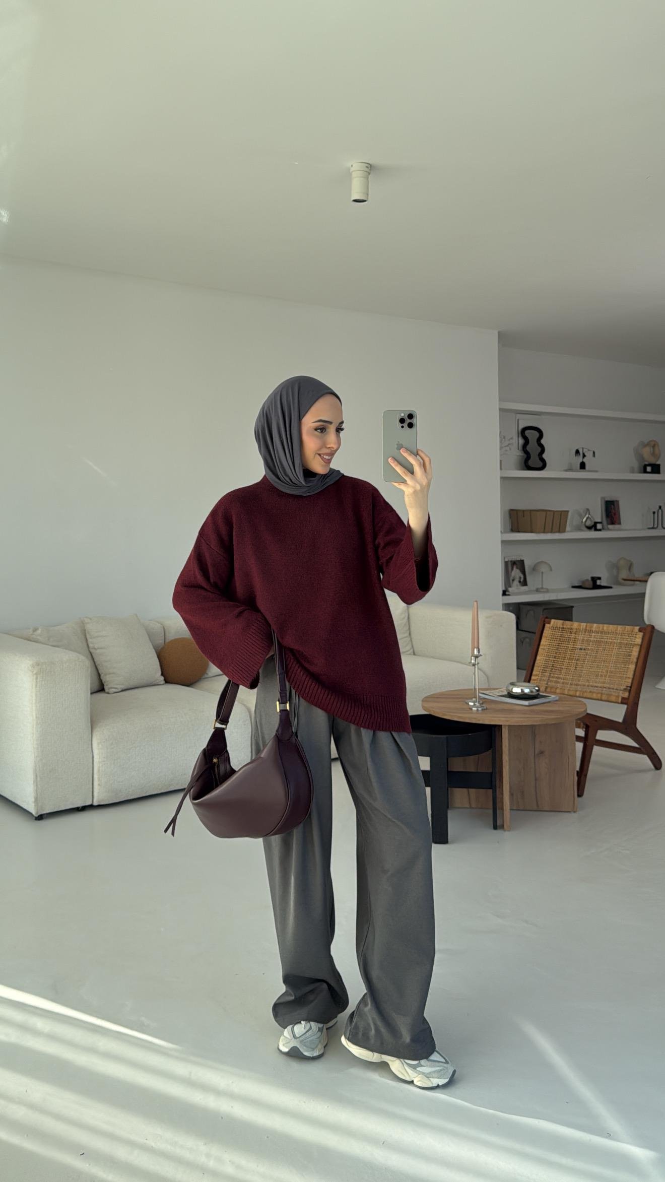 Bordo Yarım Yaka Triko