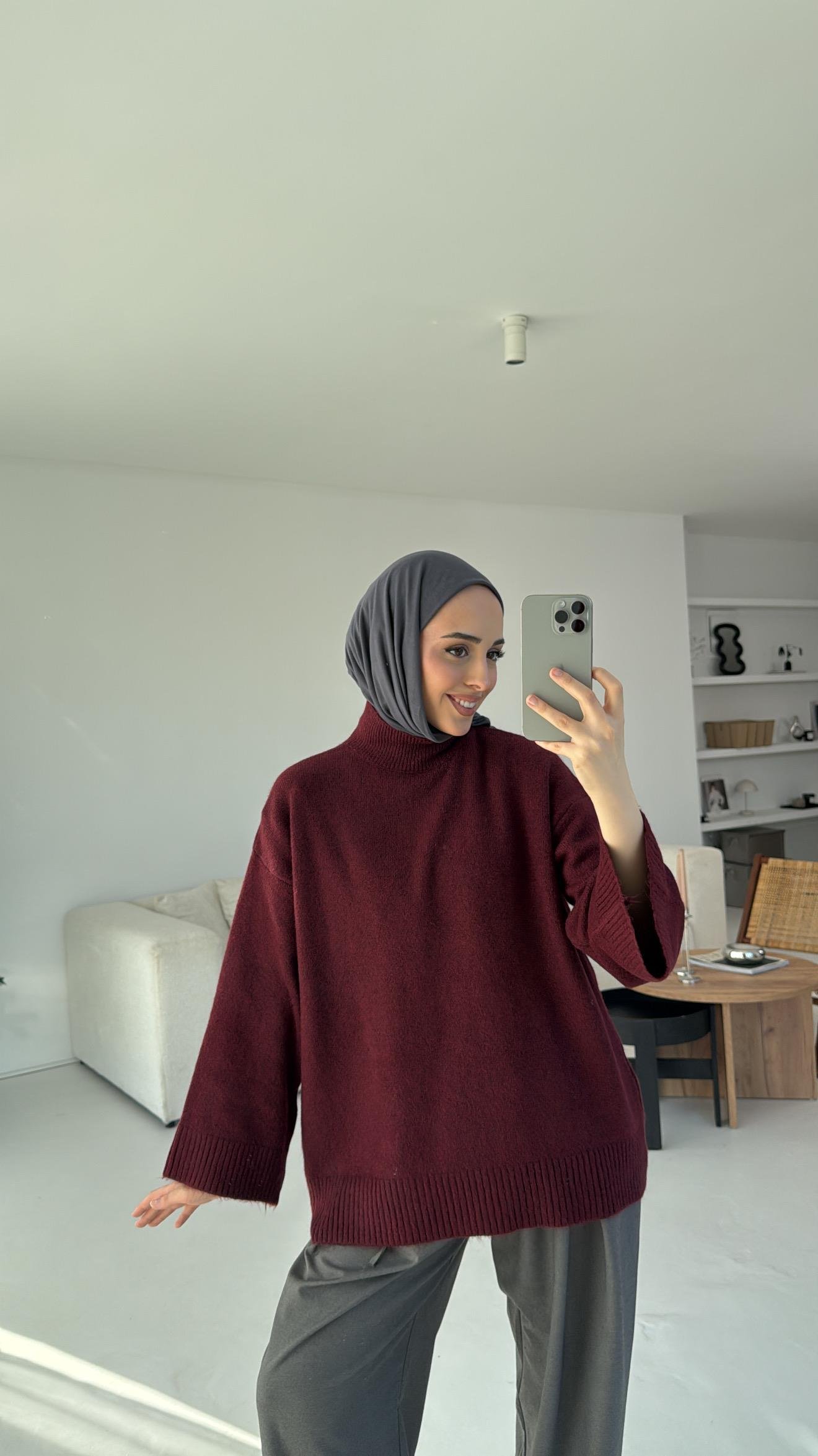 Bordo Yarım Yaka Triko