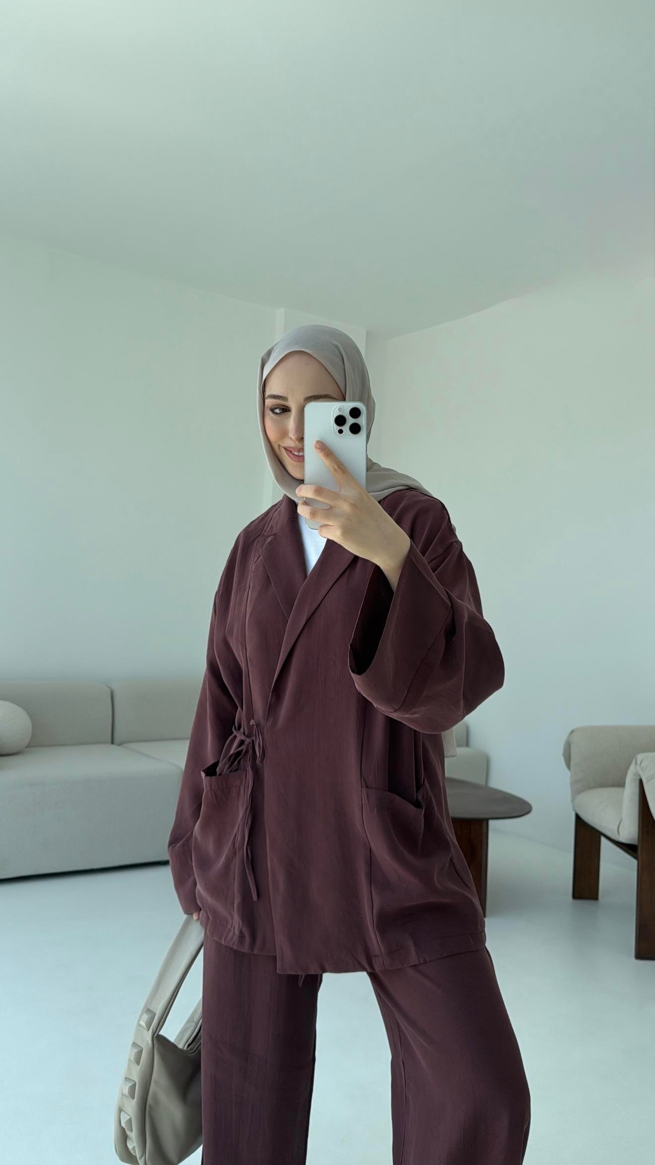 Çift Cepli Takım Açık Bordo