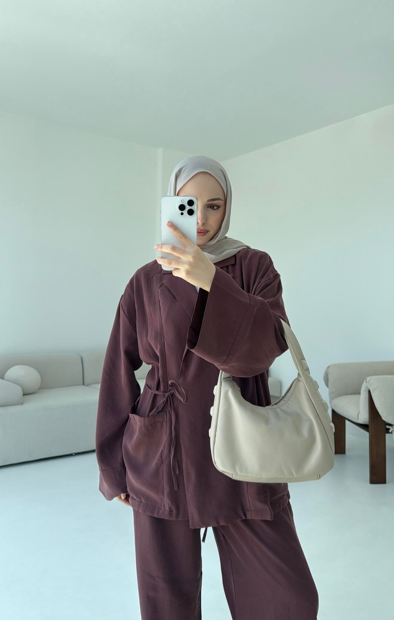 Çift Cepli Takım Açık Bordo