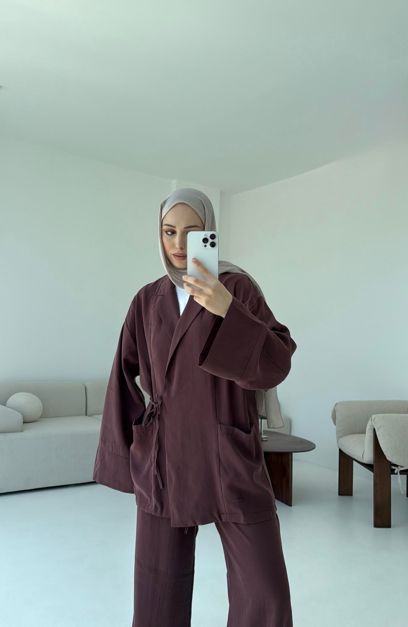 Çift Cepli Takım Açık Bordo