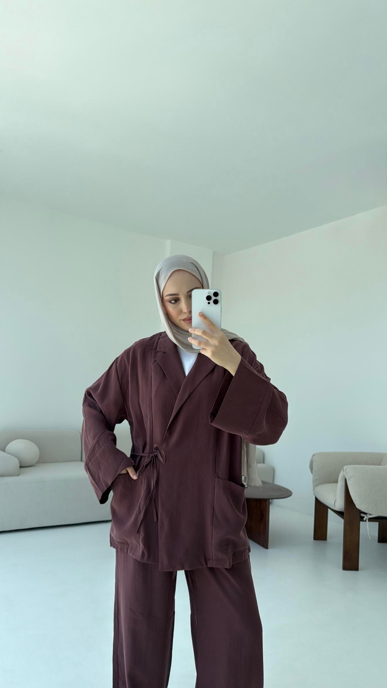 Çift Cepli Takım Açık Bordo