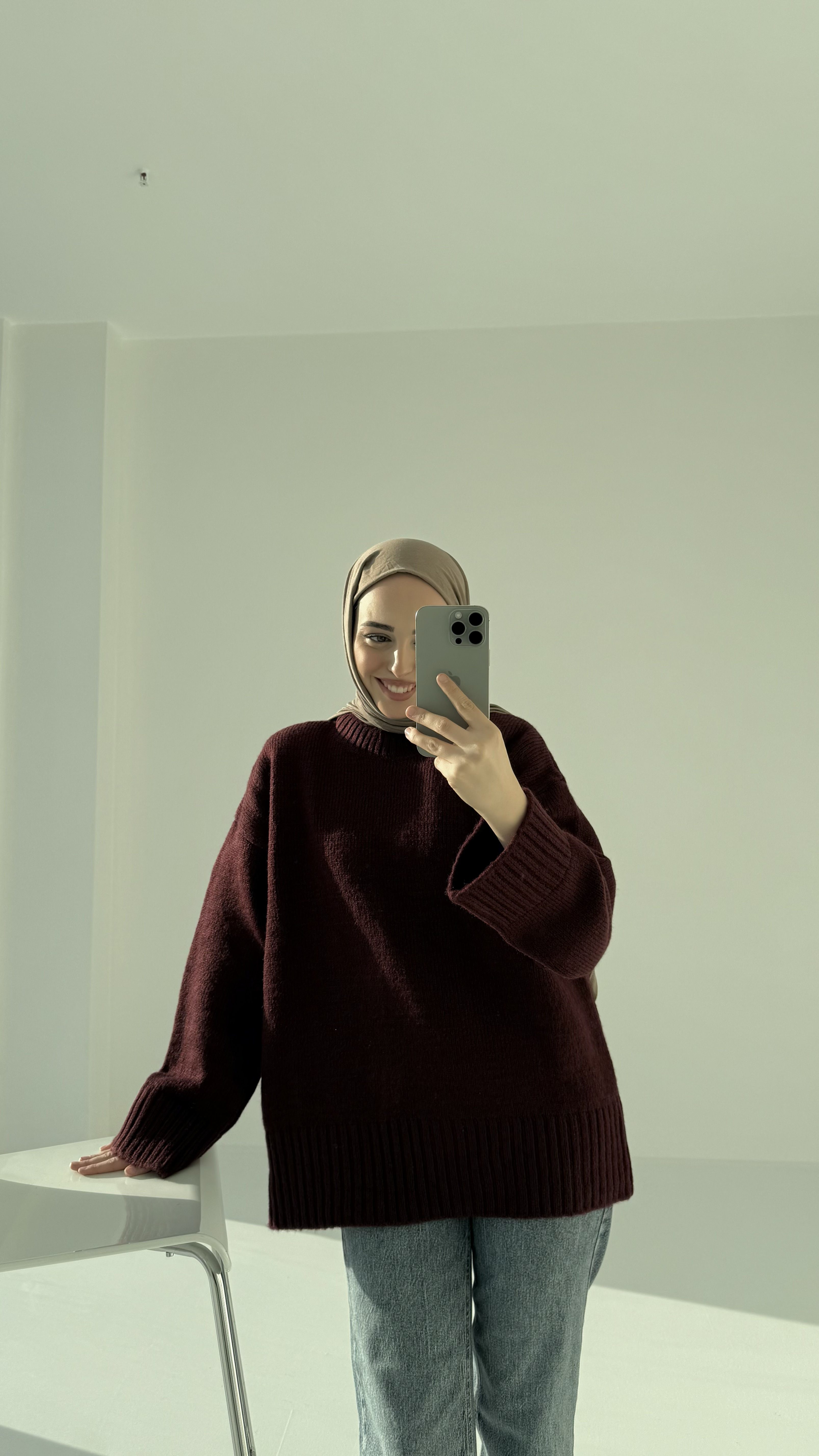 Çift Kat Triko Kazak Bordo