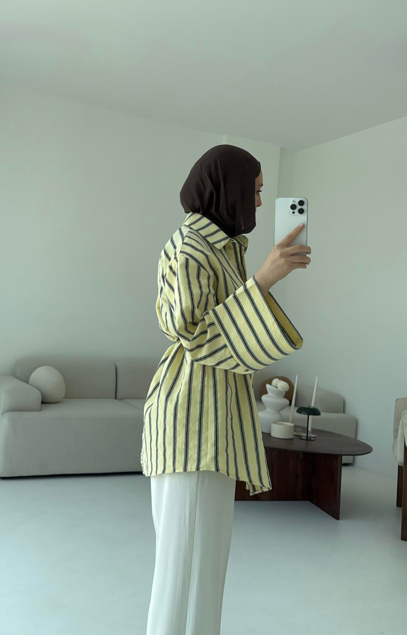 Çizgili Bağlamalı Gömlek Sarı