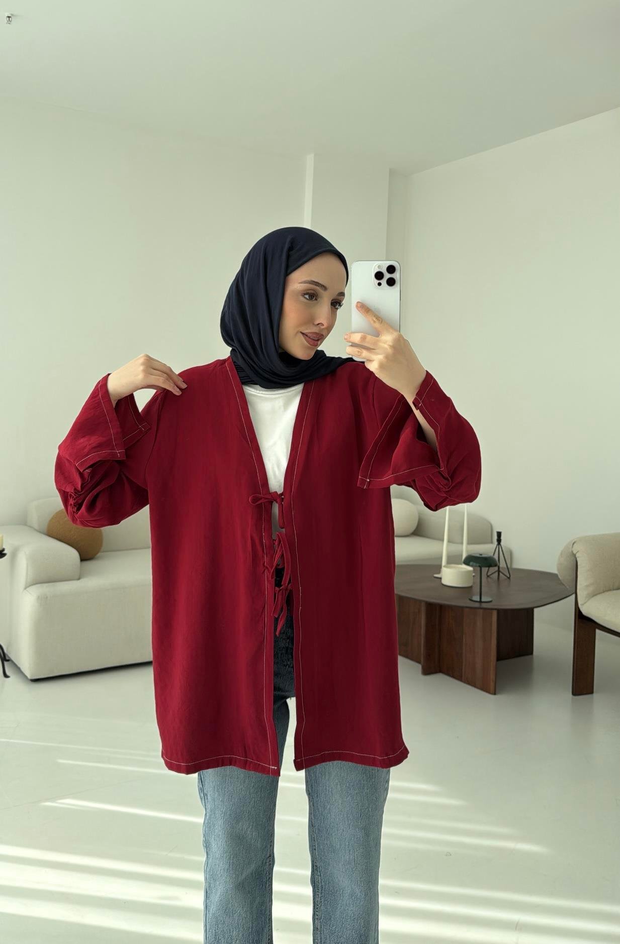 Dikiş Detaylı Kimono Kırmızı
