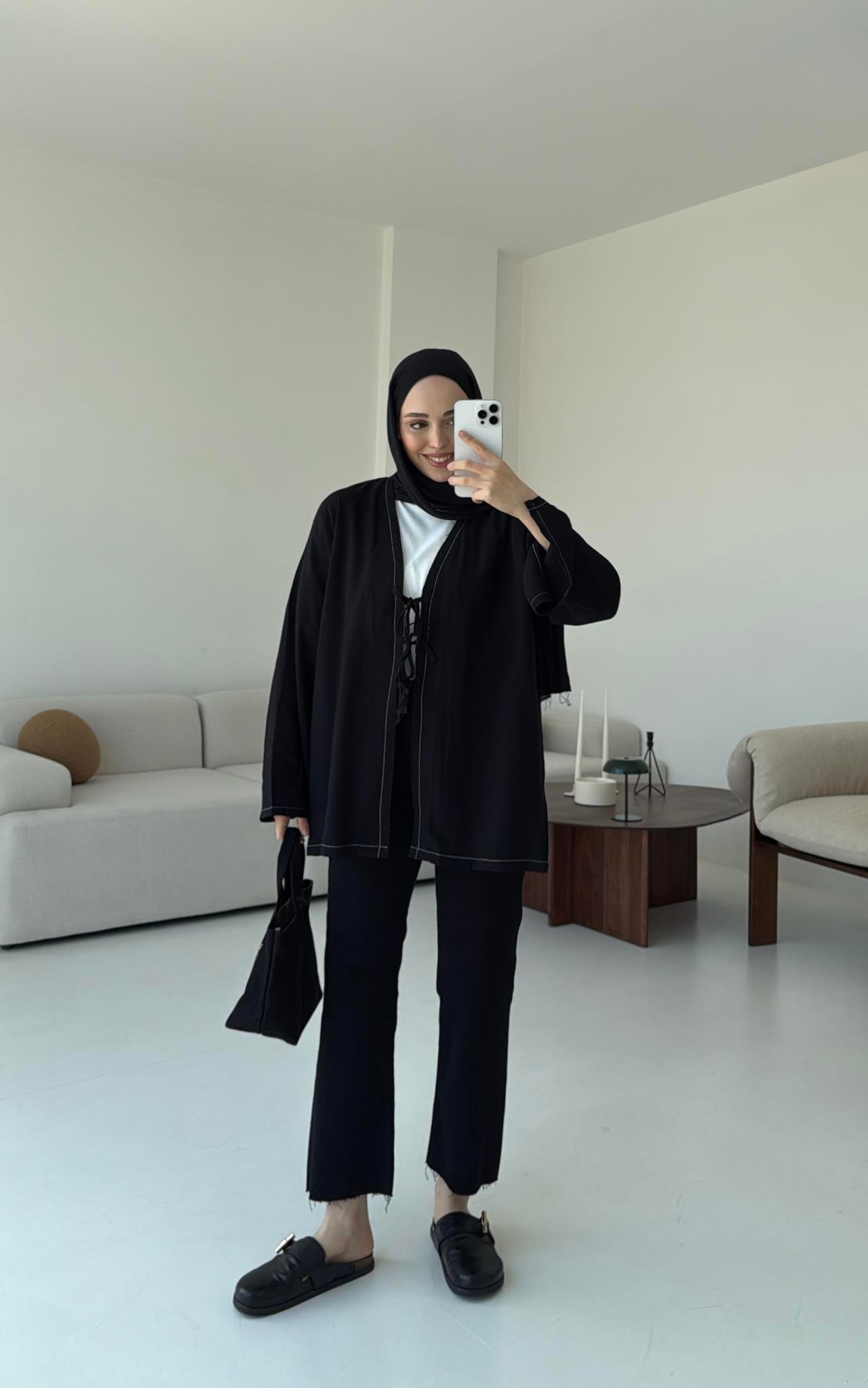 Dikiş Detaylı Kimono Siyah