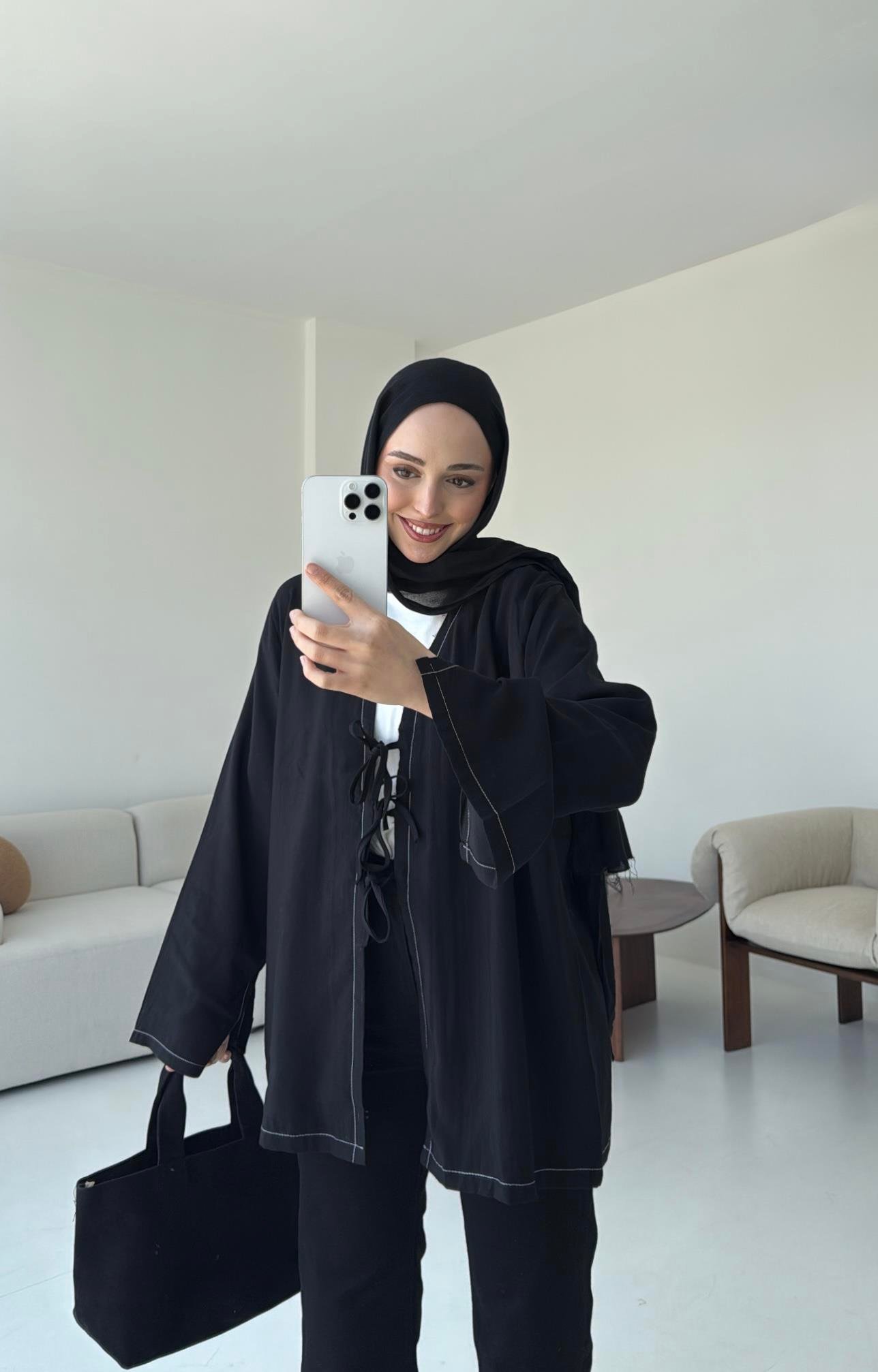 Dikiş Detaylı Kimono Siyah