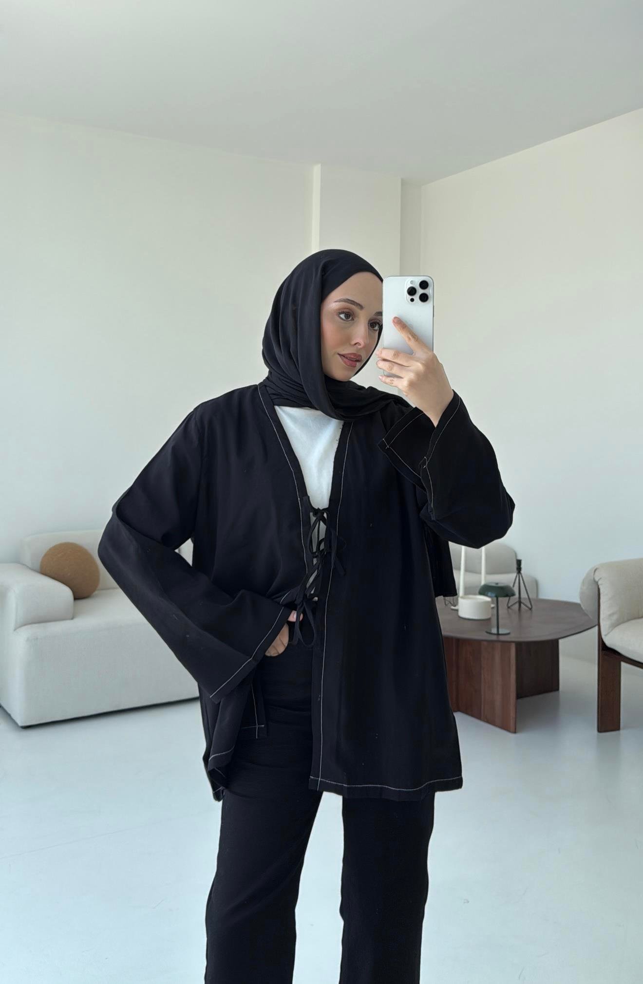 Dikiş Detaylı Kimono Siyah