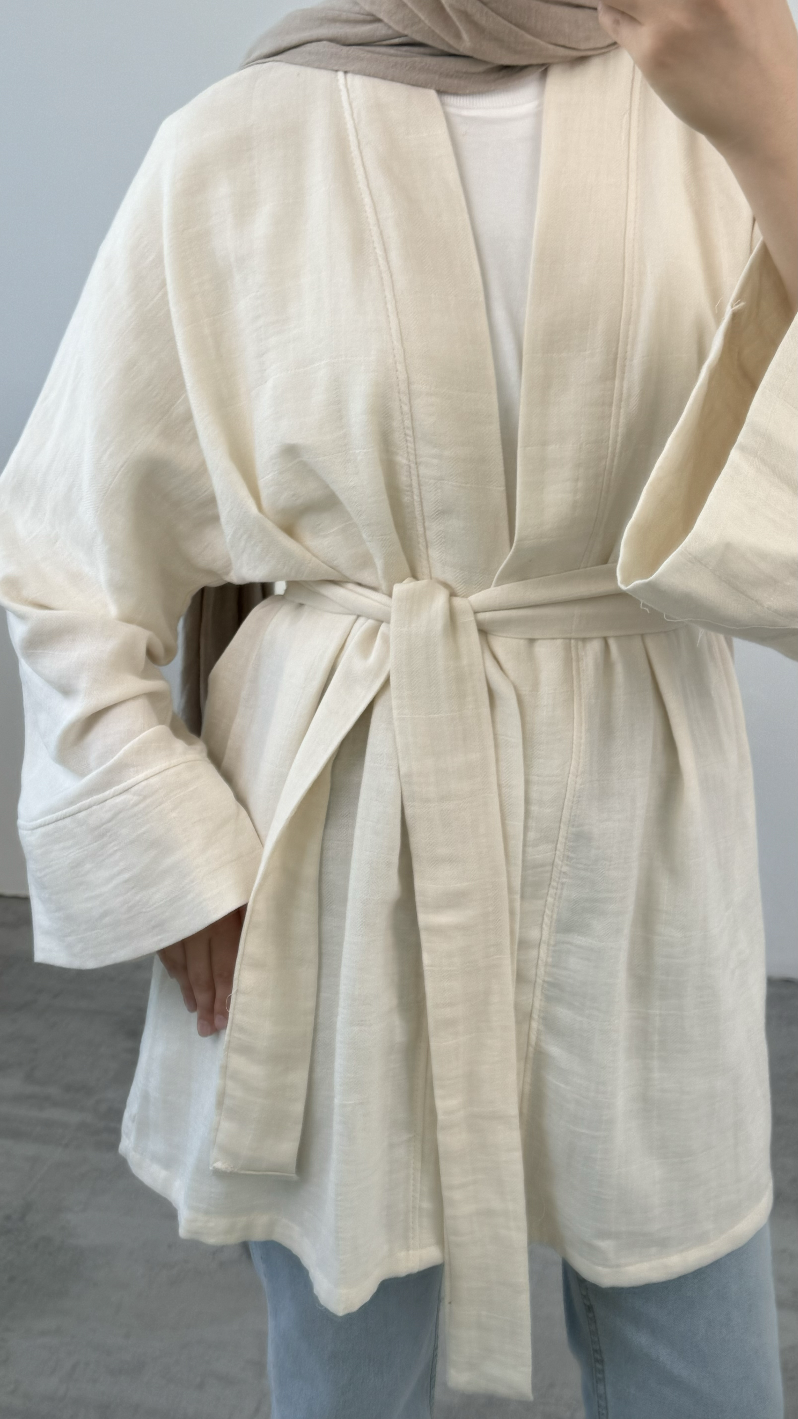 Ekru Bağlamalı Kimono 