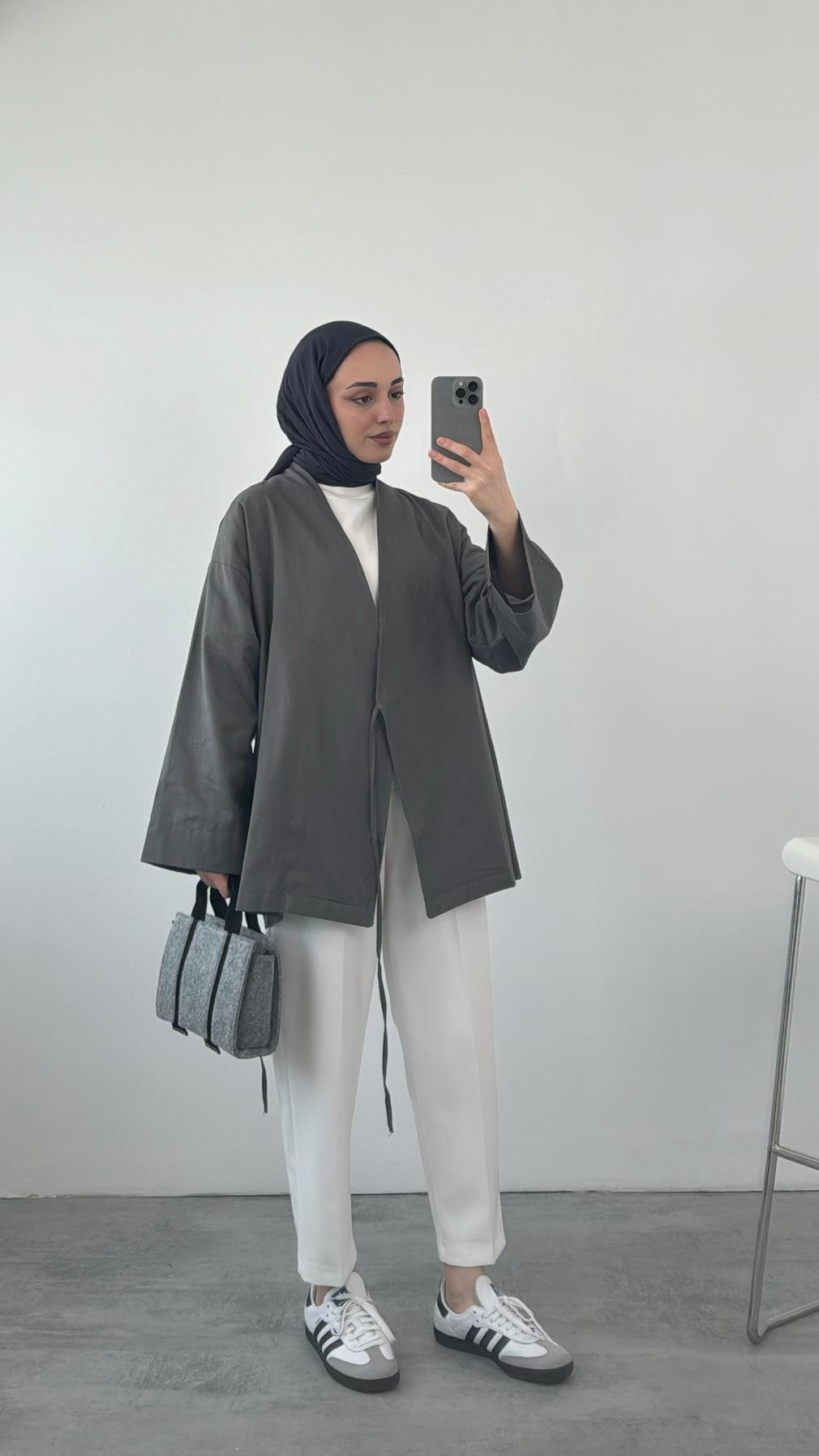 Gabardin Bağlamalı Ceket/Kimono Antrasit