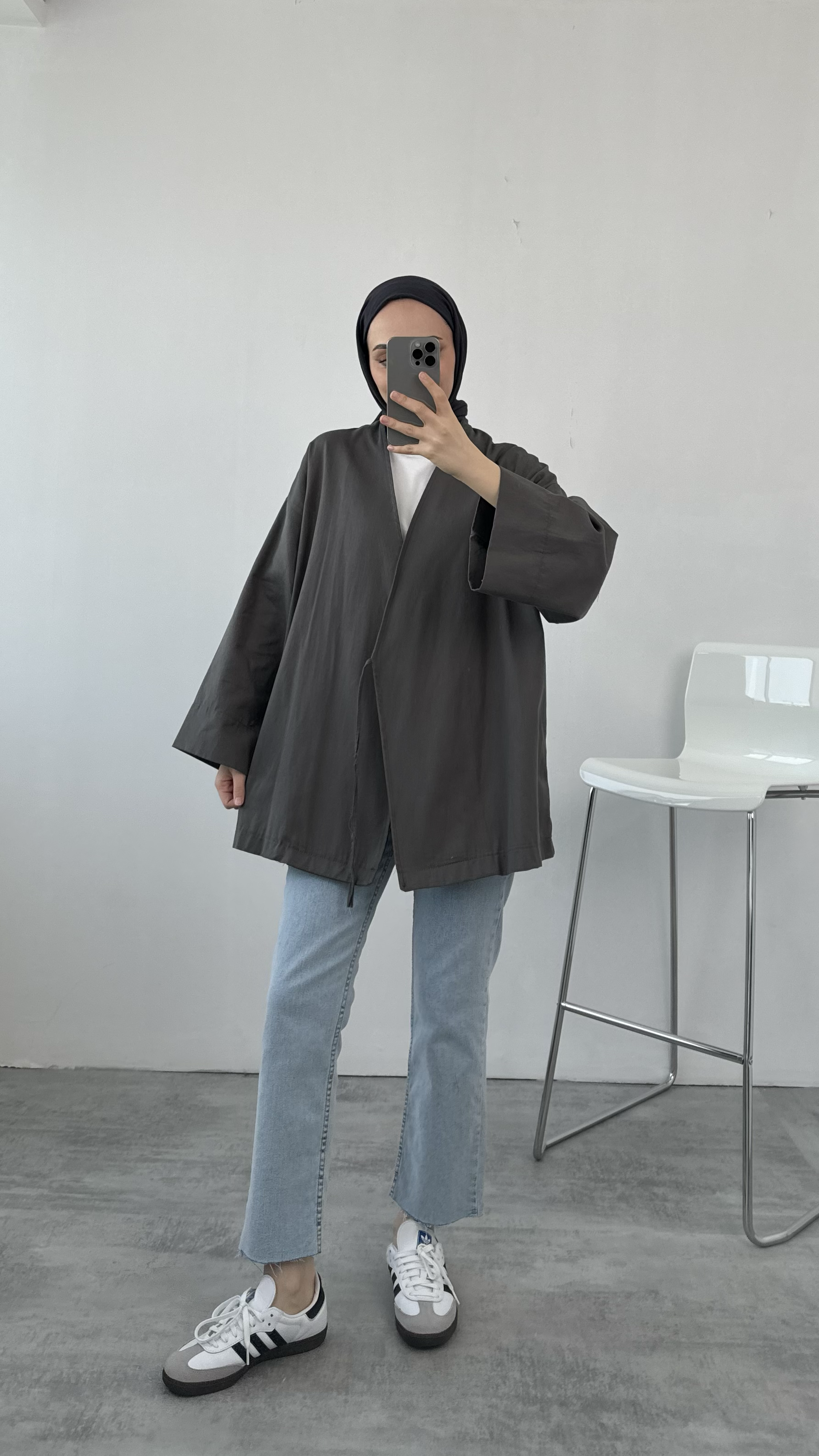 Gabardin Bağlamalı Ceket/Kimono Antrasit