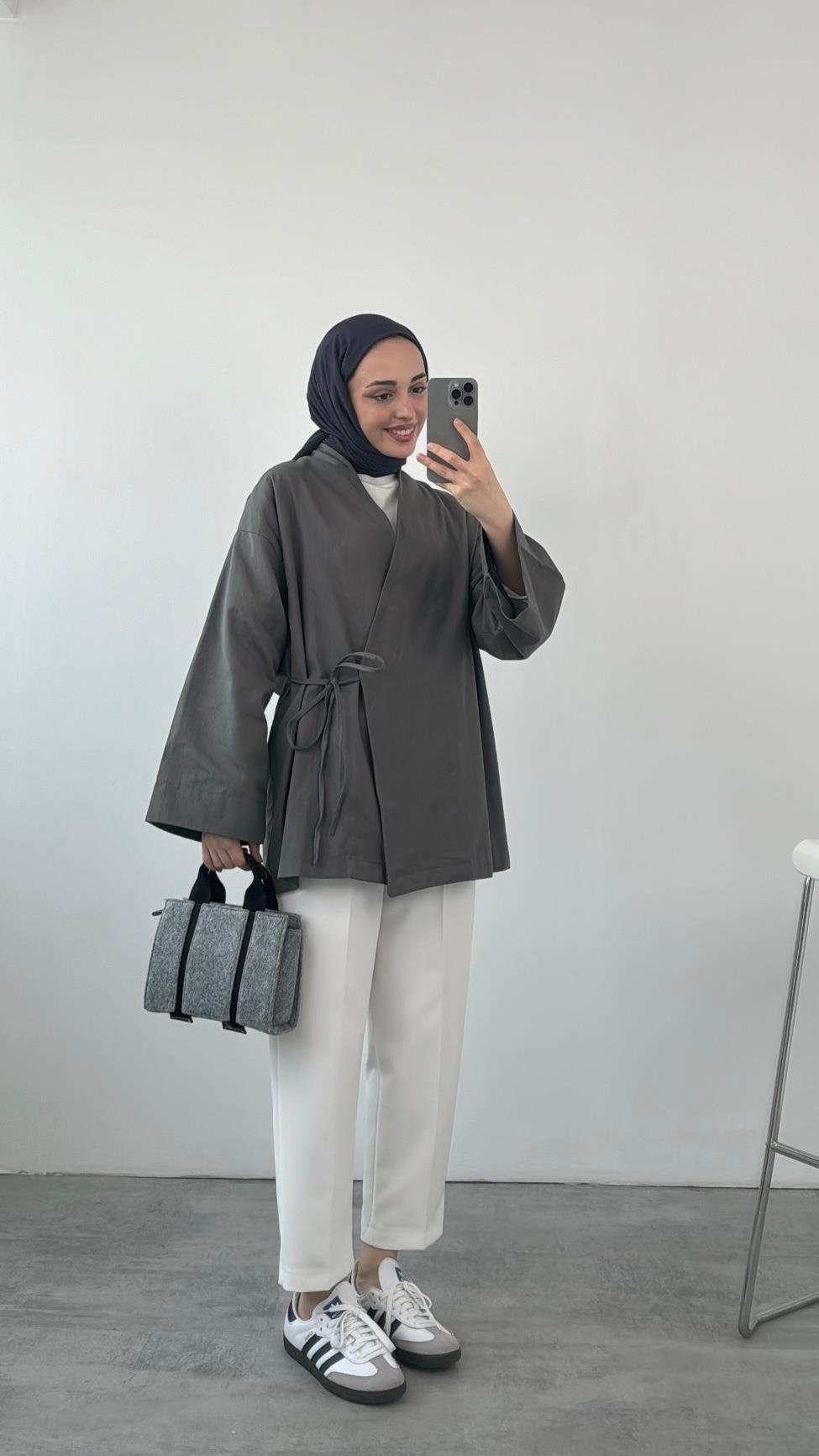 Gabardin Bağlamalı Ceket/Kimono Antrasit