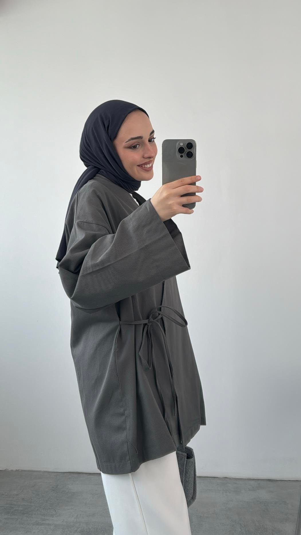 Gabardin Bağlamalı Ceket/Kimono Antrasit