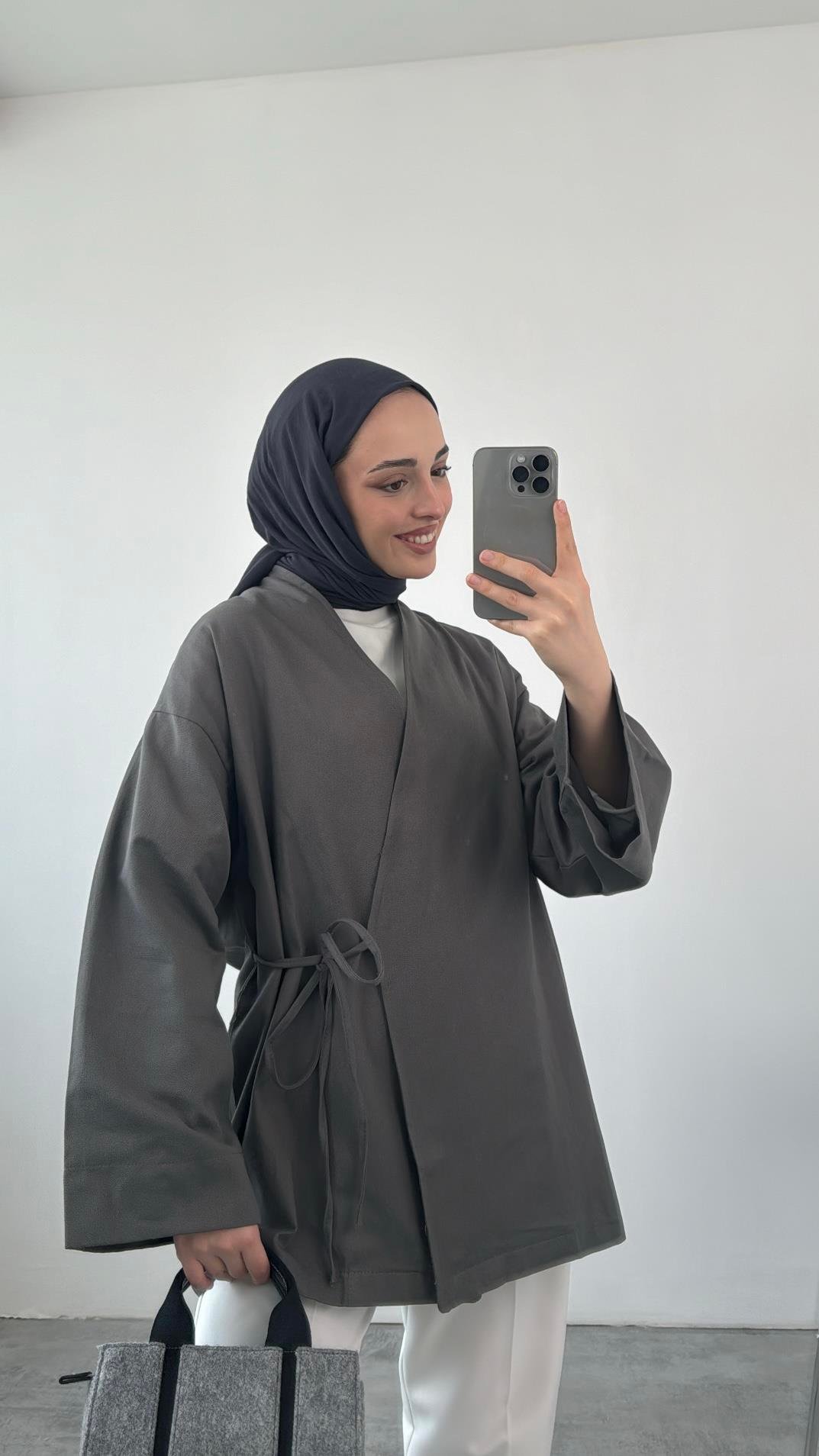 Gabardin Bağlamalı Ceket/Kimono Antrasit
