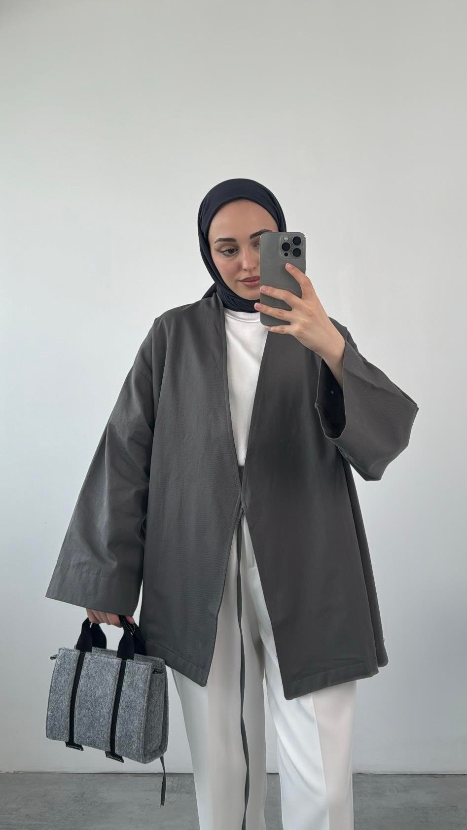 Gabardin Bağlamalı Ceket/Kimono Antrasit