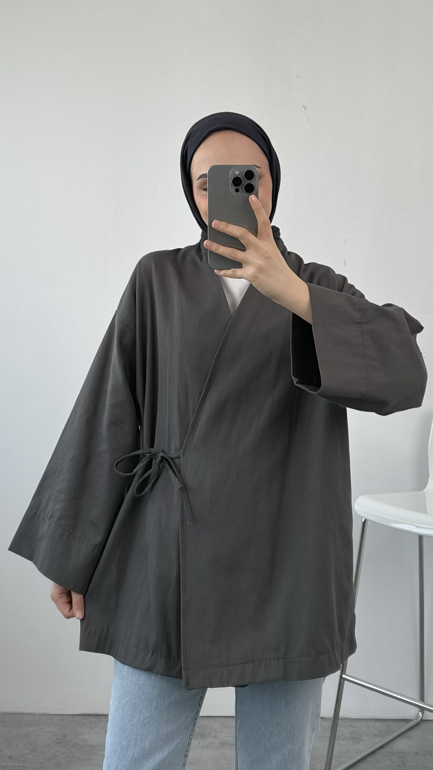 Gabardin Bağlamalı Ceket/Kimono Antrasit
