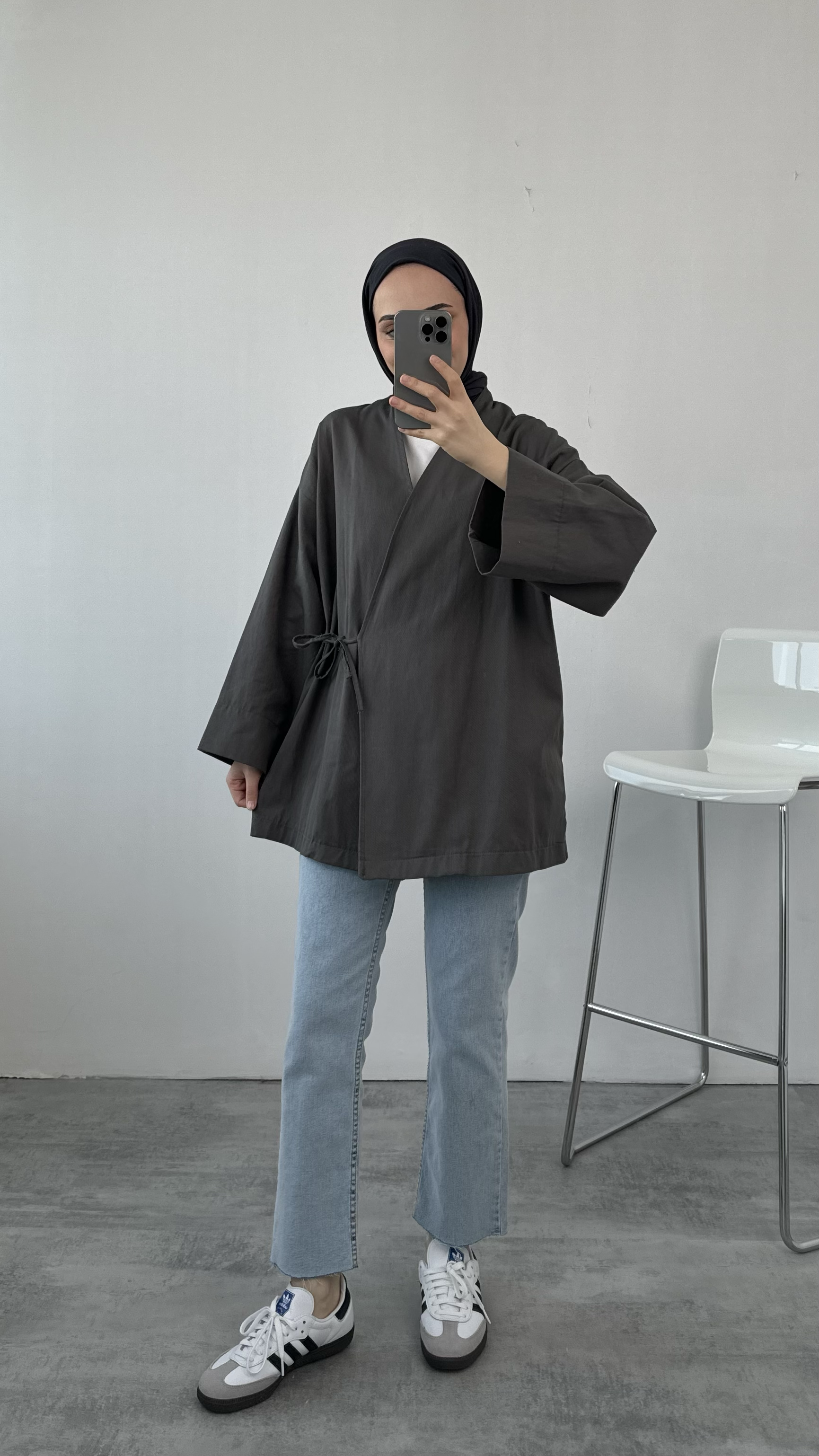 Gabardin Bağlamalı Ceket/Kimono Antrasit