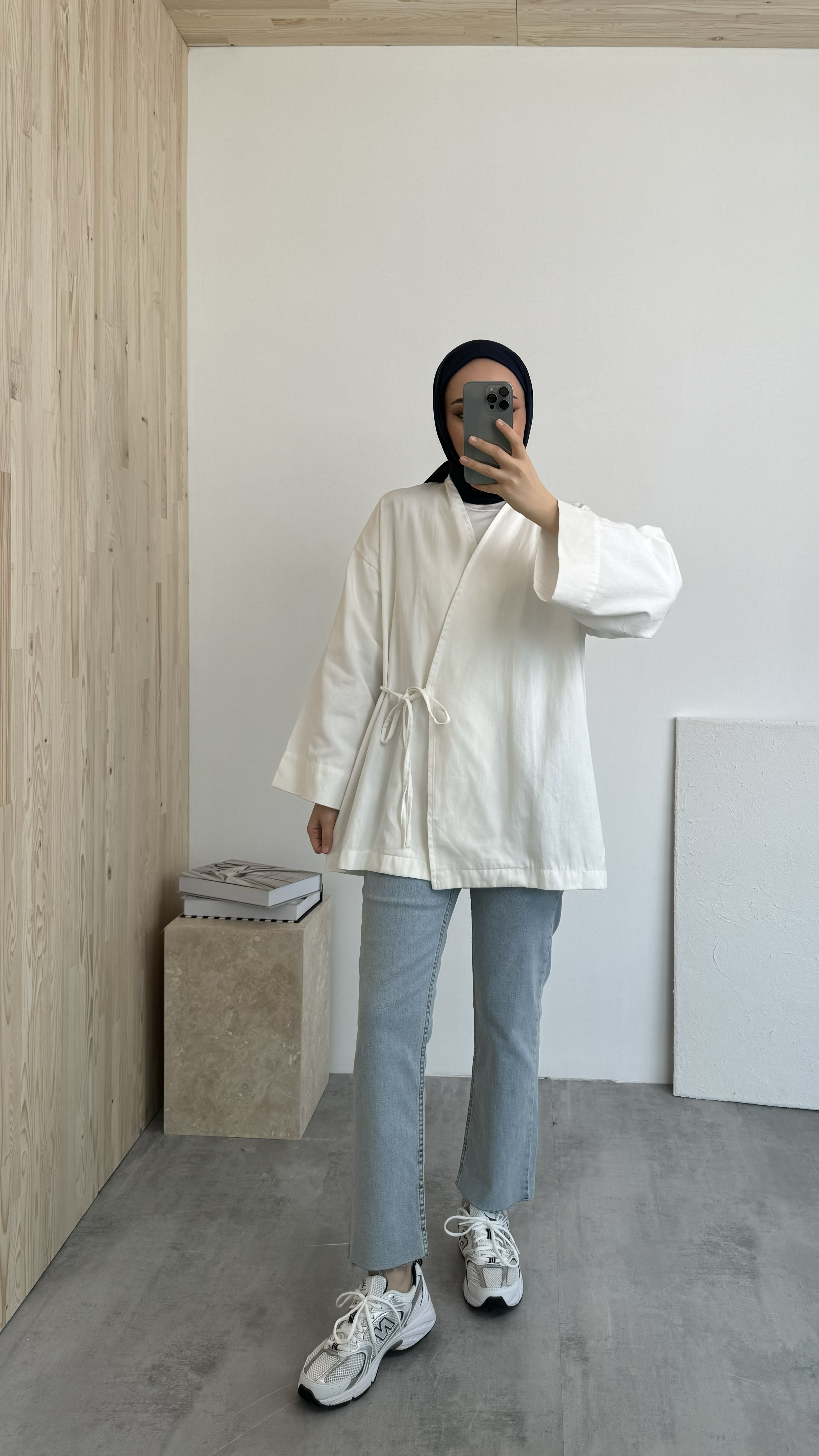 Gabardin Bağlamalı Ceket/Kimono Beyaz