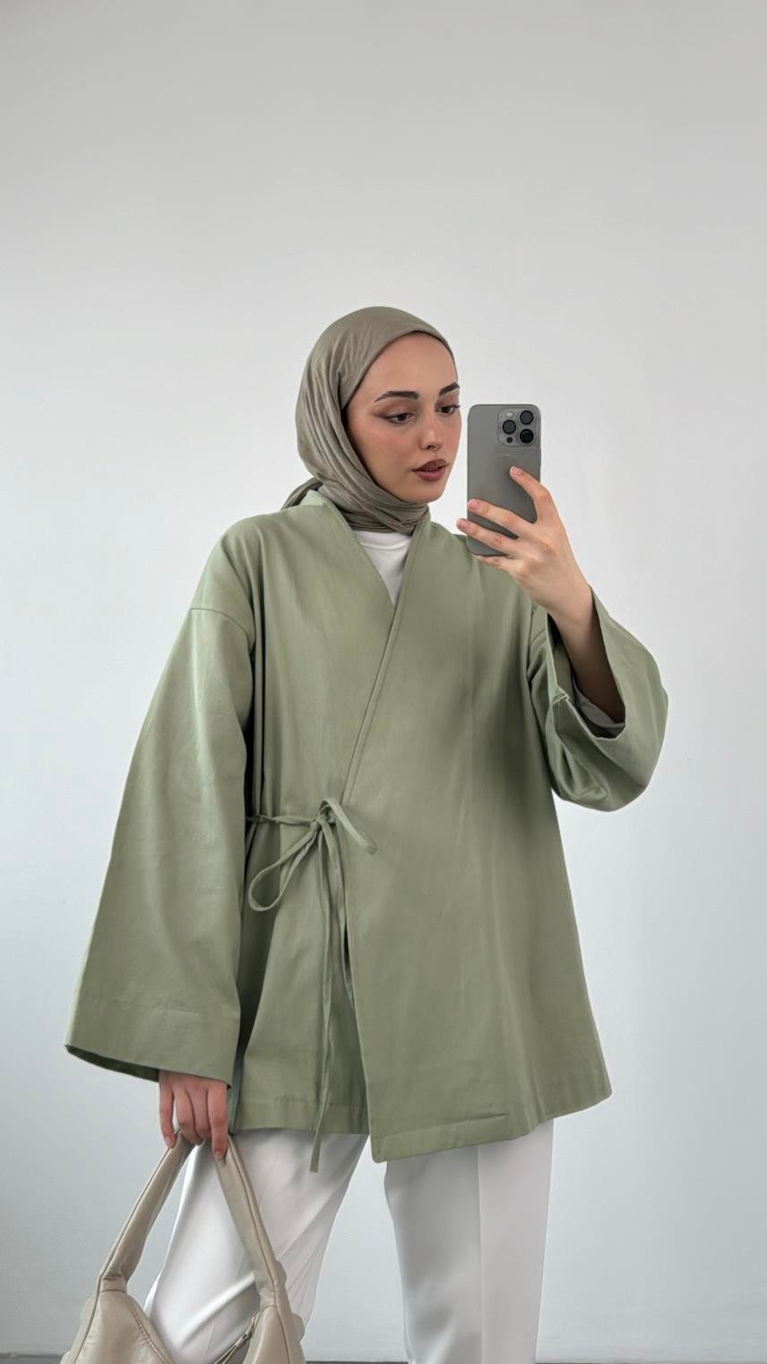 Gabardin Bağlamalı Ceket/Kimono Haki