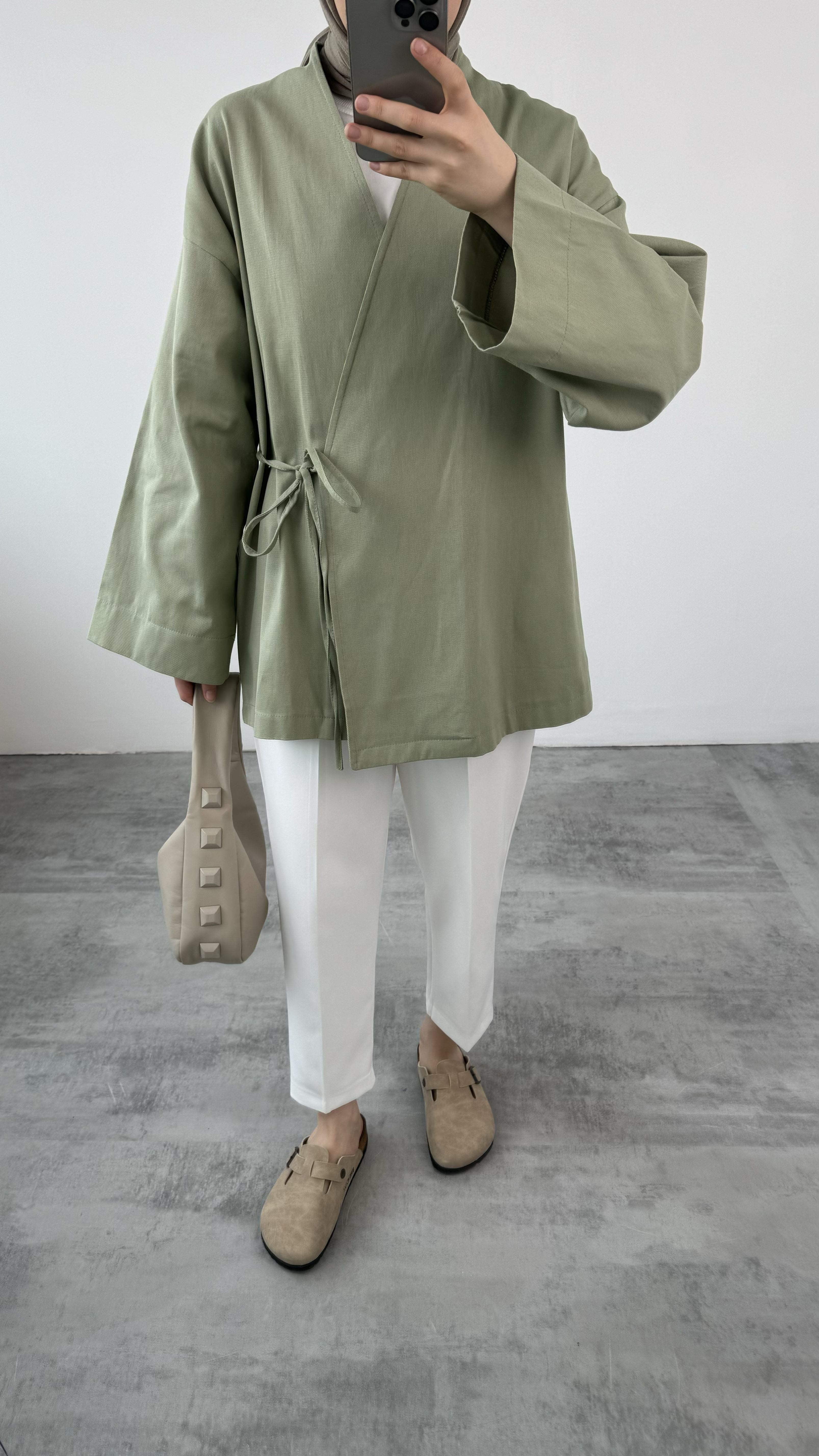 Gabardin Bağlamalı Ceket/Kimono Haki