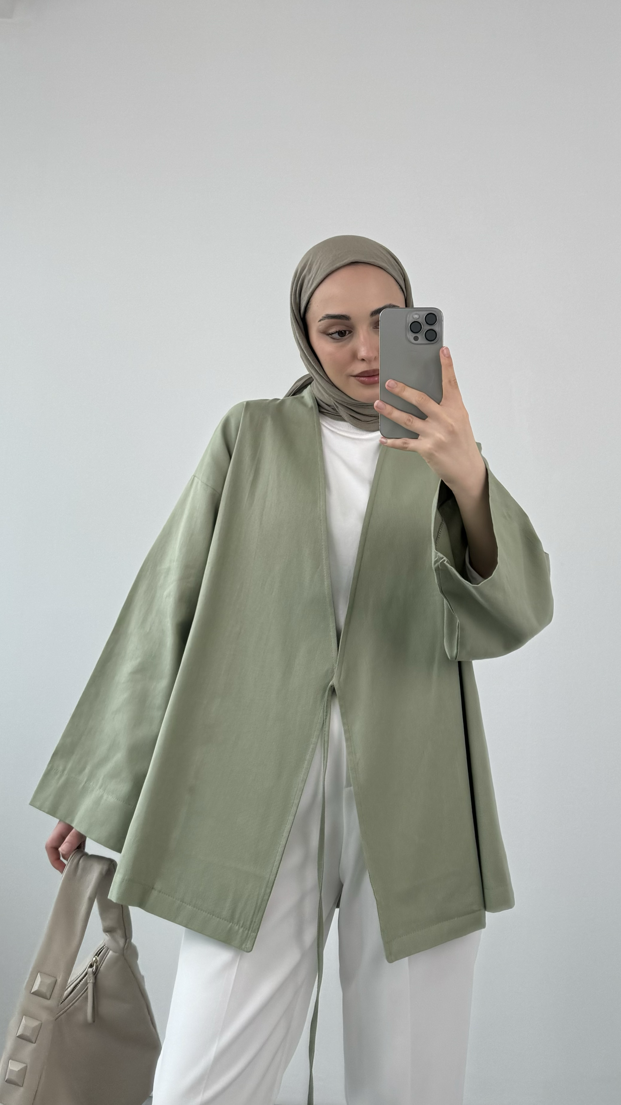 Gabardin Bağlamalı Ceket/Kimono Haki