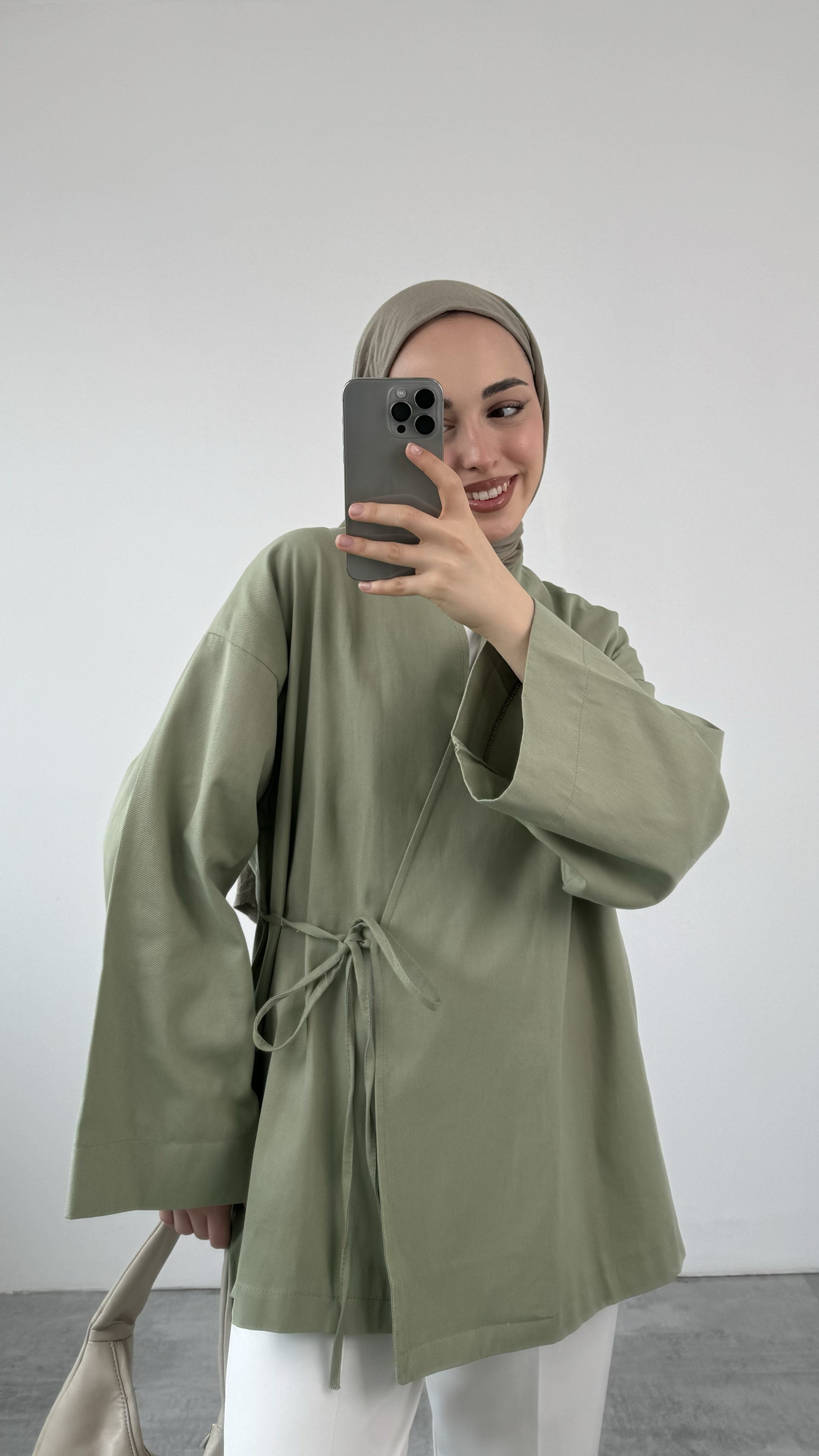Gabardin Bağlamalı Ceket/Kimono Haki